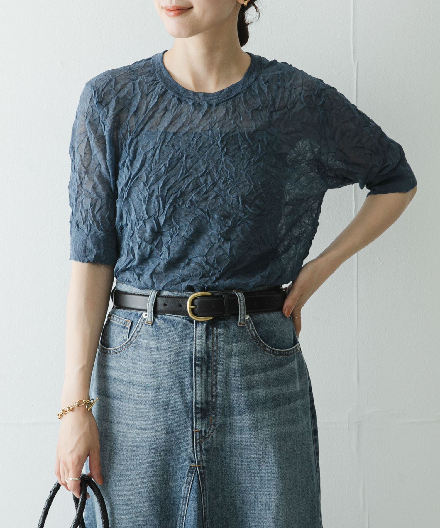 URBAN RESEARCH「new basic　リネン混ワッシャーハーフスリーブニット」|ニット・セーター|