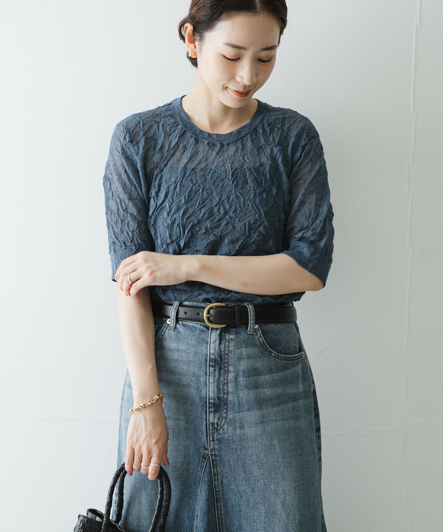 URBAN RESEARCH「new basic　リネン混ワッシャーハーフスリーブニット」|ニット・セーター|