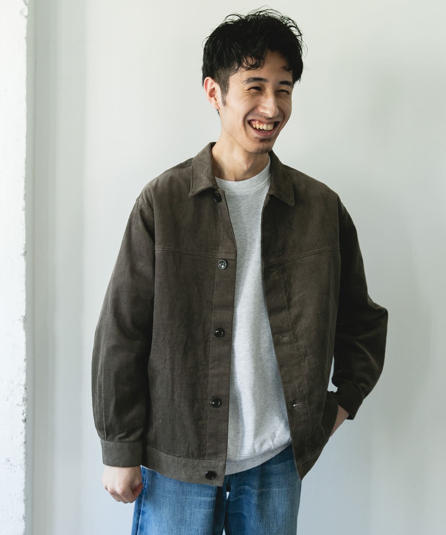 URBAN RESEARCH DOORS「コーデュロイ トラッカージャケット」|ノーカラーコート|