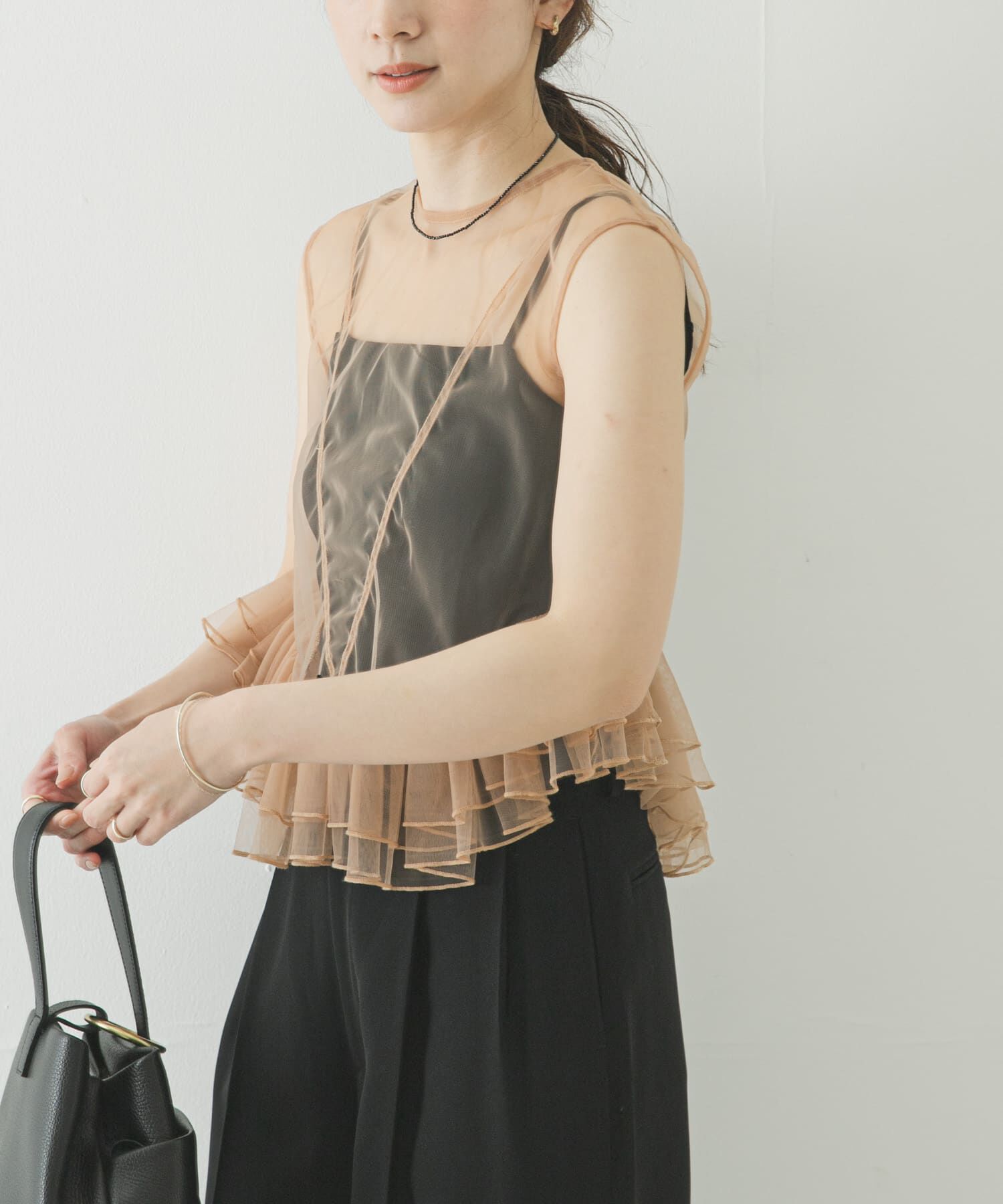 URBAN RESEARCH「ESTHE　TULLE PEPLUM RUFFLE TOP」|シャツ・ブラウス|