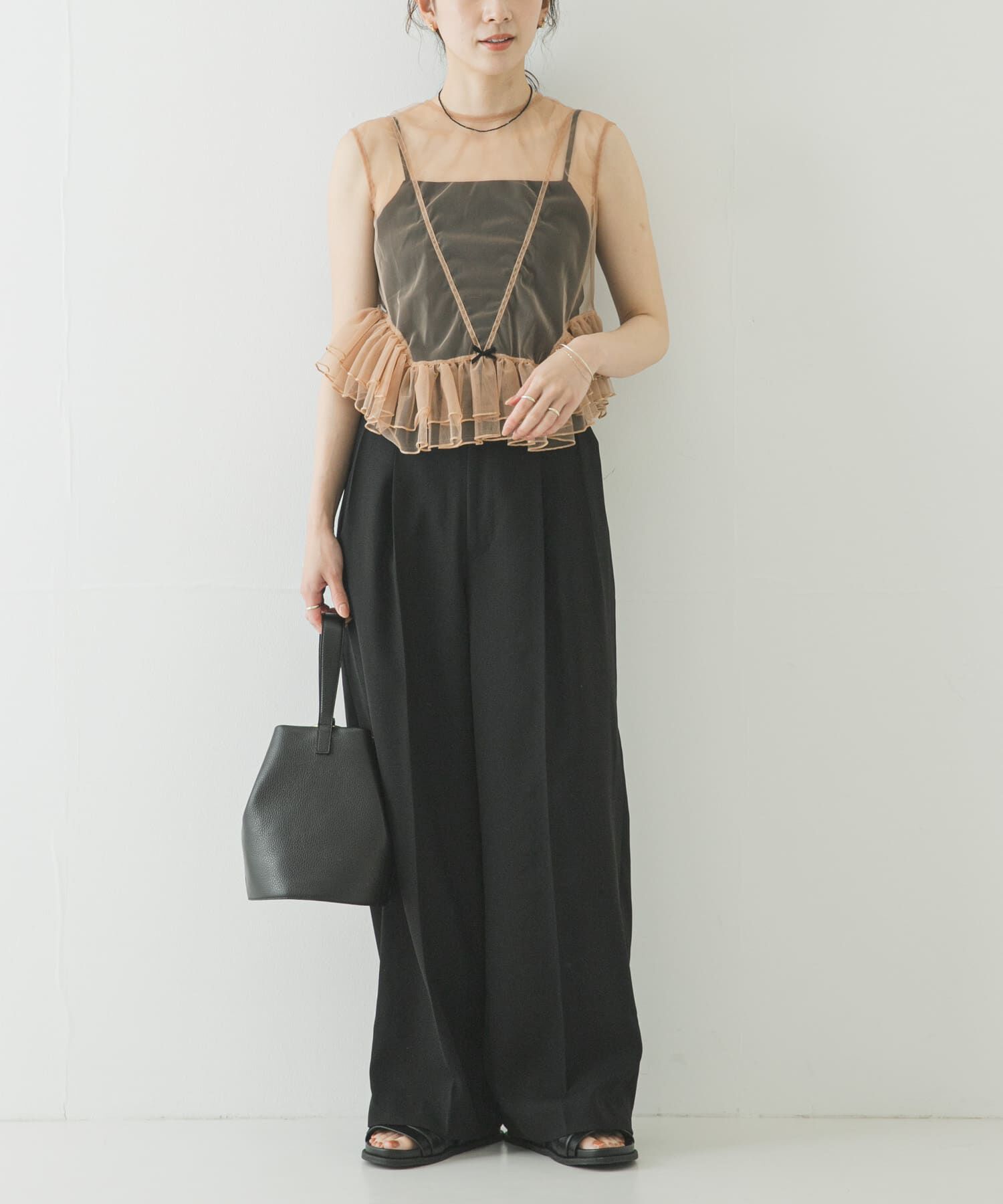 URBAN RESEARCH「ESTHE　TULLE PEPLUM RUFFLE TOP」|シャツ・ブラウス|