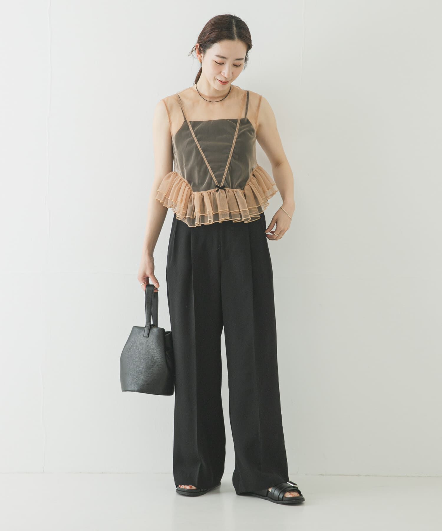 URBAN RESEARCH「ESTHE　TULLE PEPLUM RUFFLE TOP」|シャツ・ブラウス|
