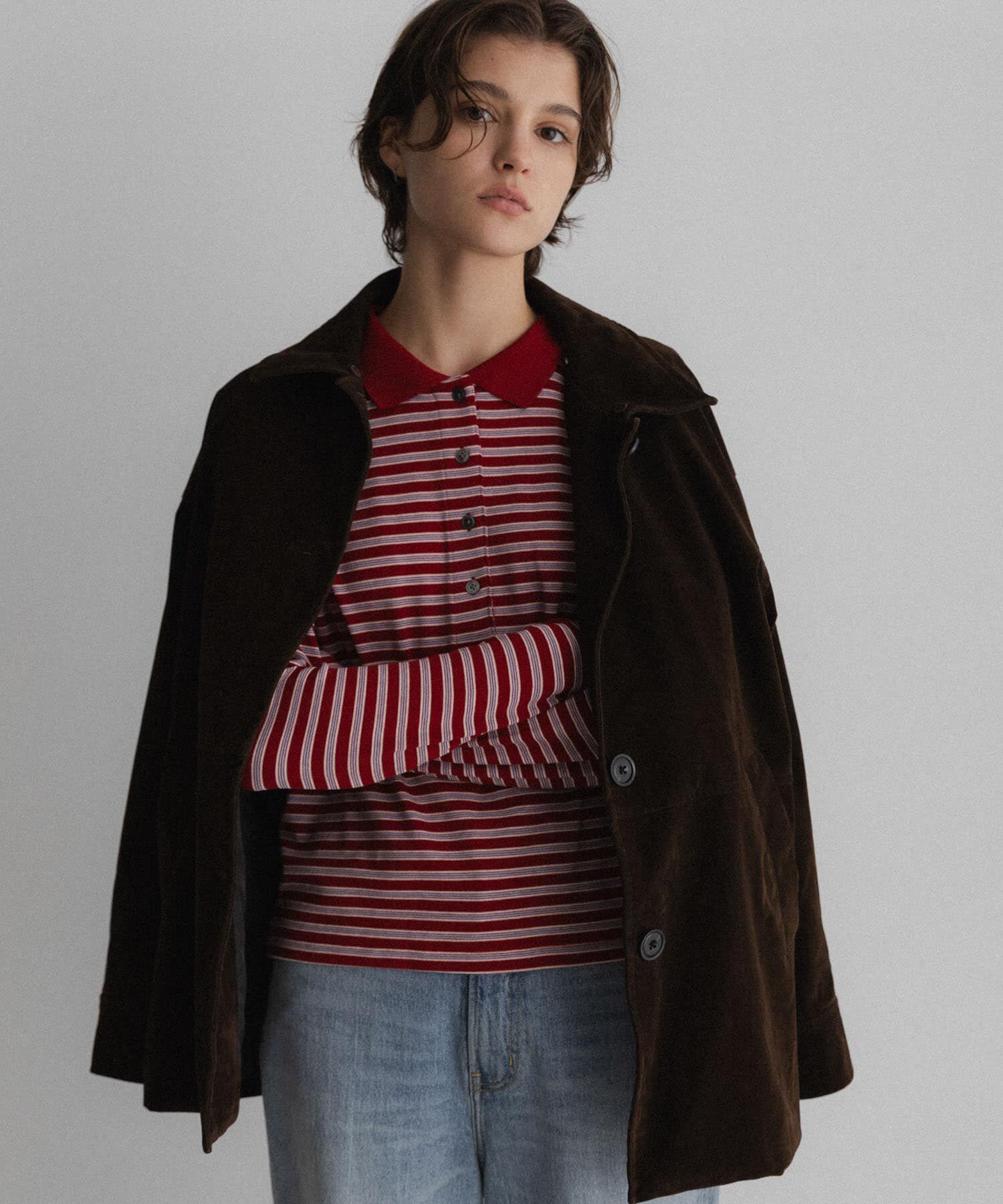 Sonny Label 「マルチボーダースムースポロシャツ」|ポロシャツ|レッド