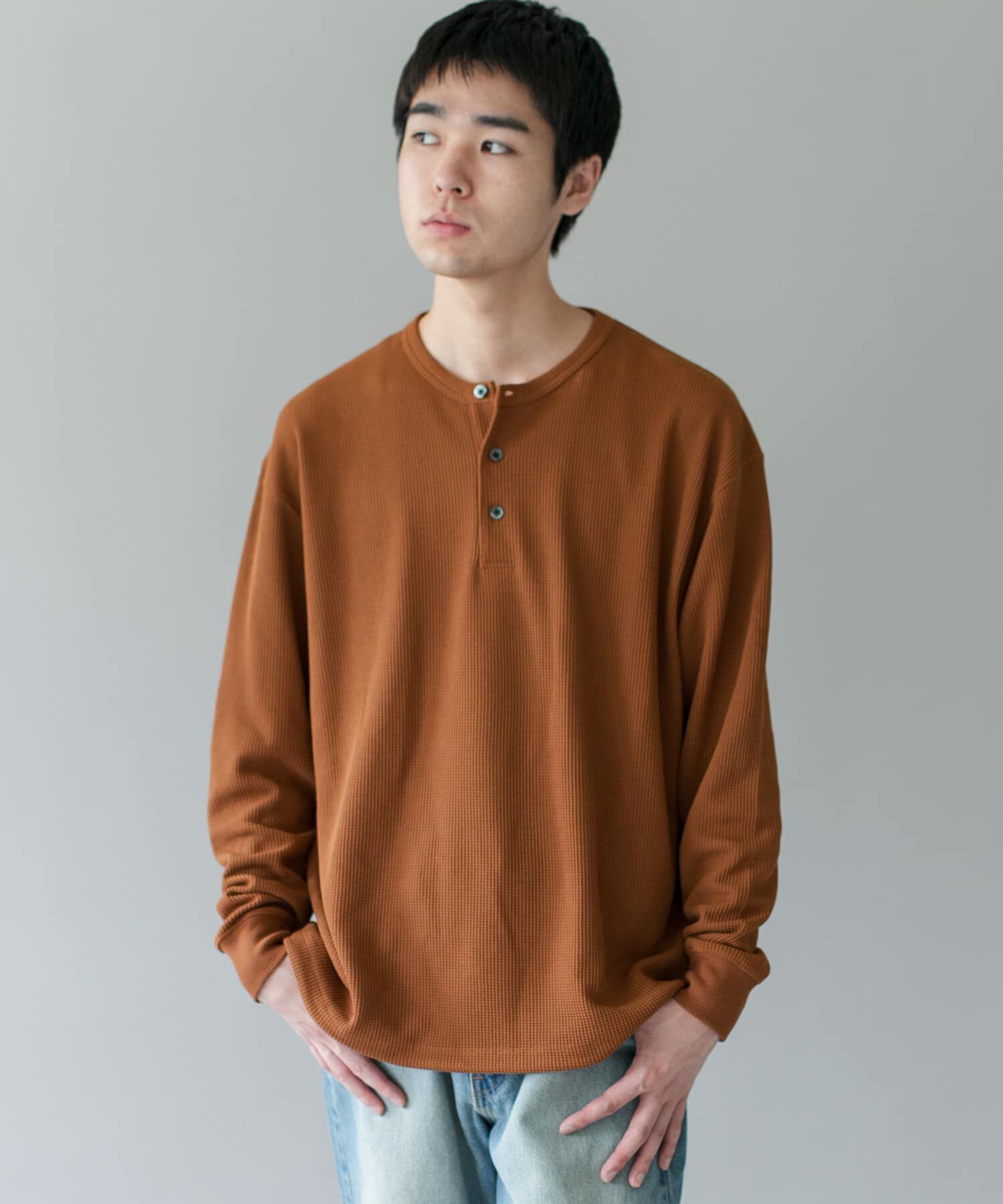 URBAN RESEARCH DOORS「DRYMIXワッフル ドロスト ロングスリーブ Tシャツ」|Tシャツ・カットソー|ブラウン