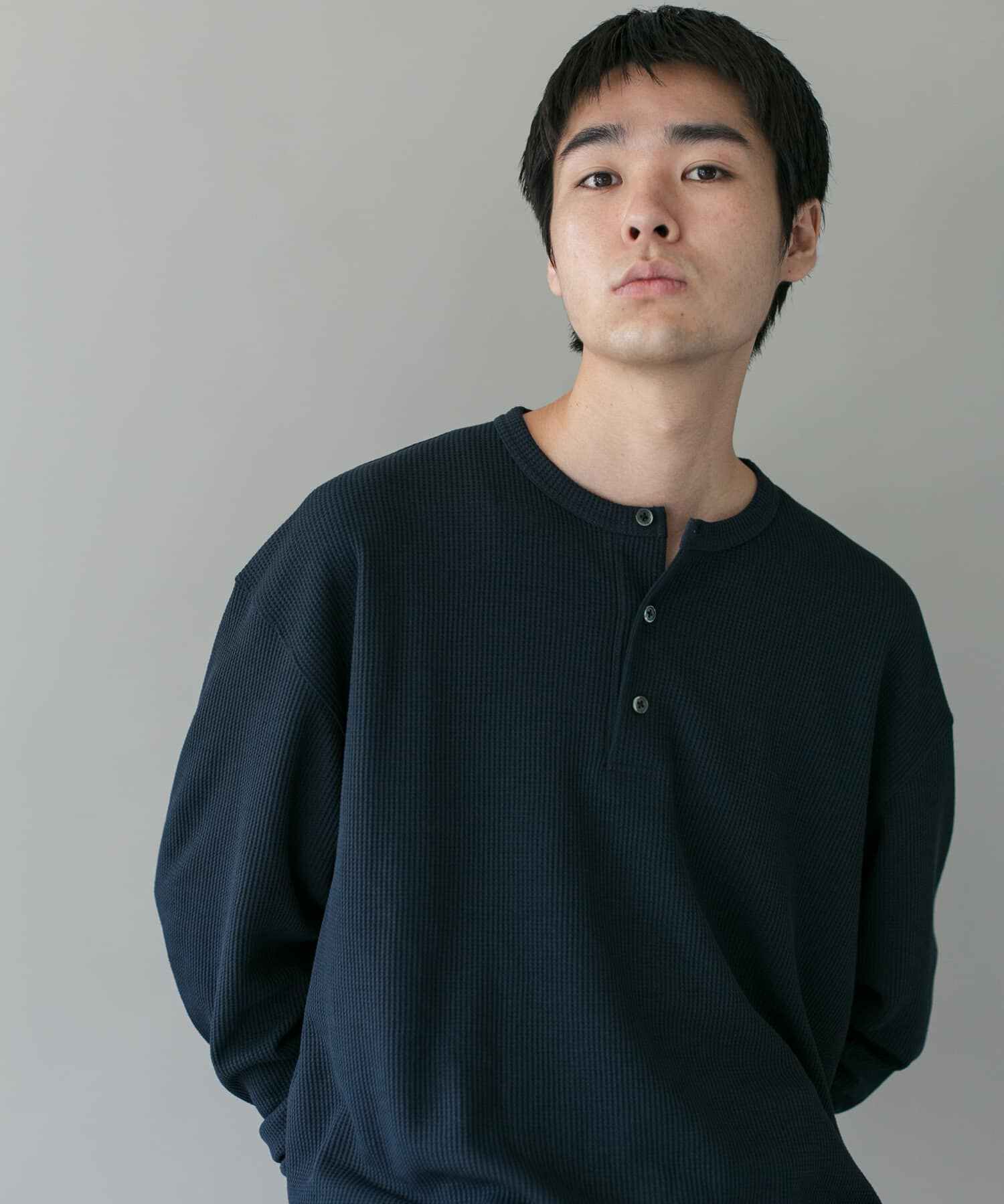 URBAN RESEARCH DOORS「DRYMIXワッフル ドロスト ロングスリーブ Tシャツ」|Tシャツ・カットソー|ネイビー