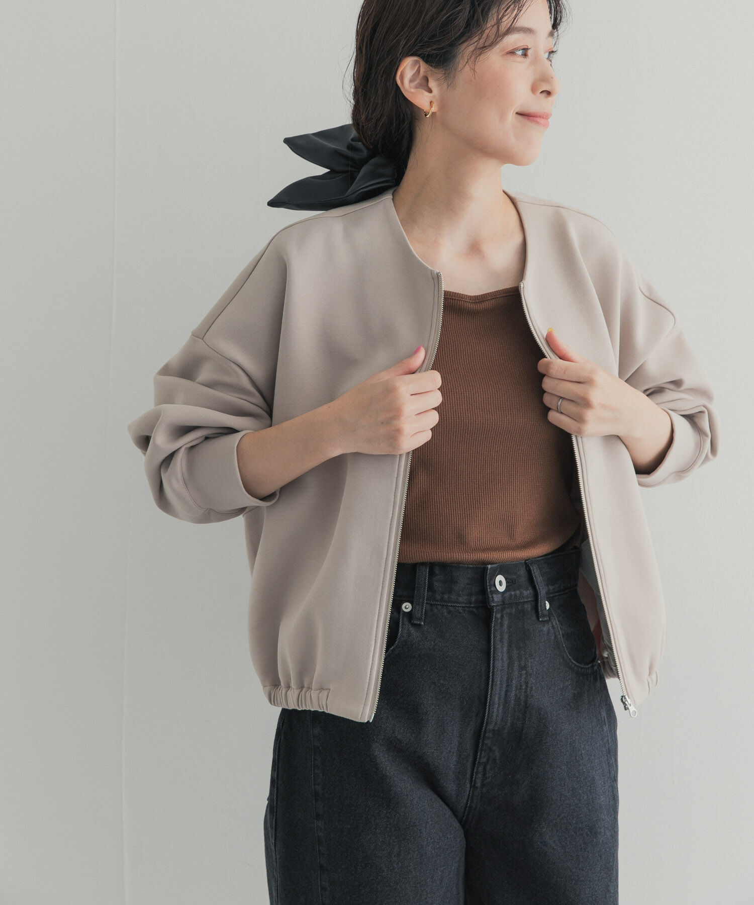 URBAN RESEARCH DOORS「ダンボールZIPカーディガン」|カーディガン|ベージュ系その他