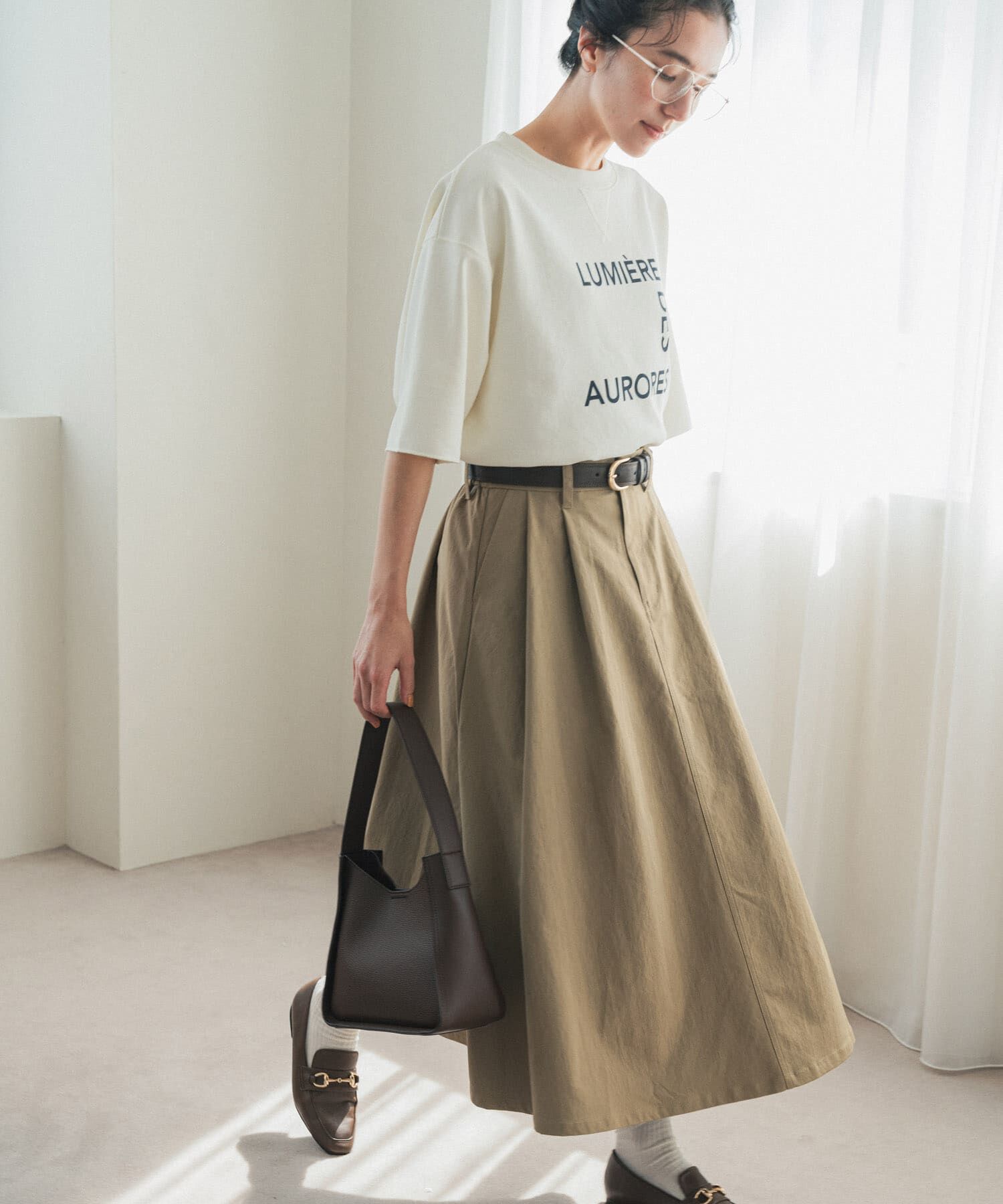 URBAN RESEARCH DOORS「ストレッチチノスカート」|スカート|ベージュ