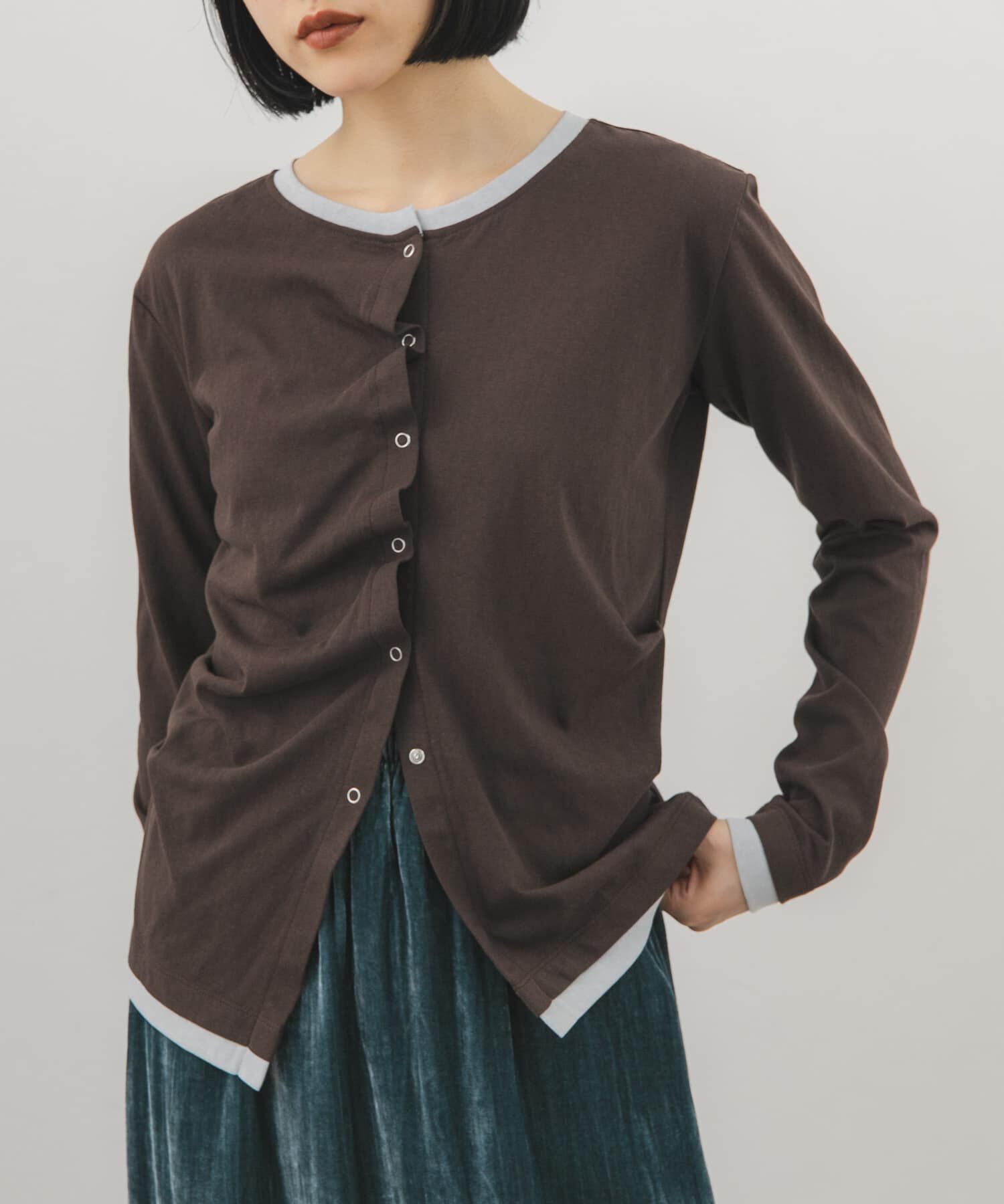  「バイカラーアシメタックトップス」|Tシャツ・カットソー|ブラウン