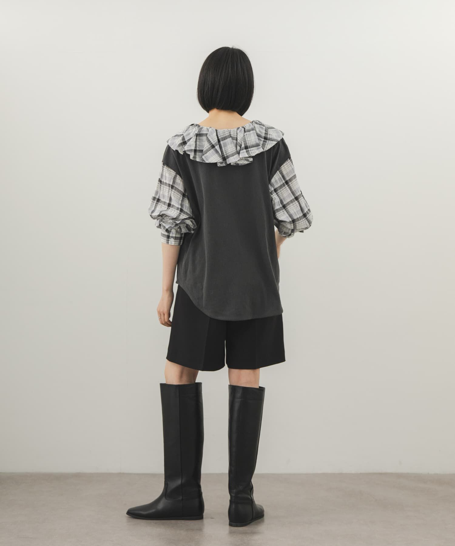  「チェックフリルドッキングトップス」|Tシャツ・カットソー|