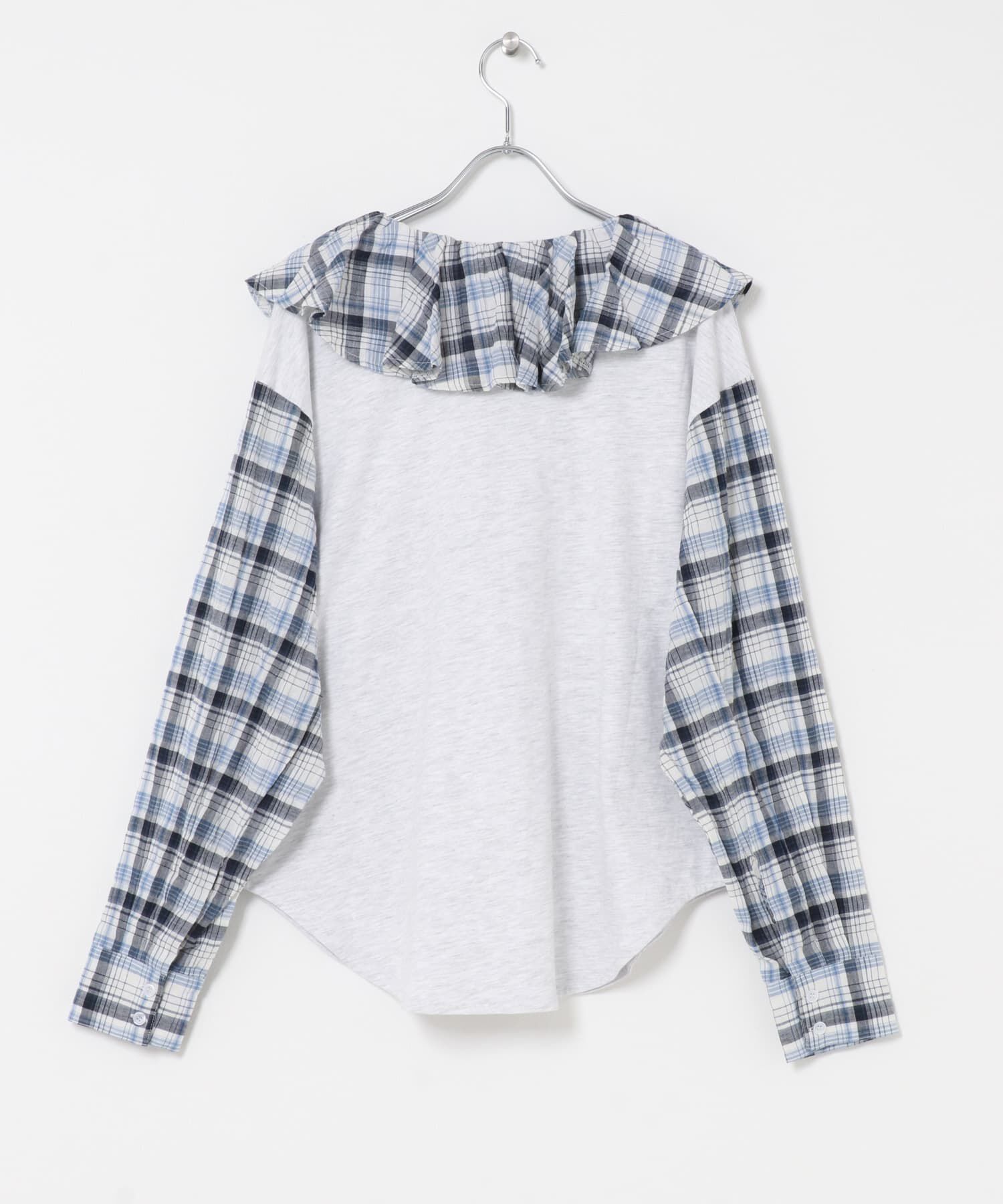  「チェックフリルドッキングトップス」|Tシャツ・カットソー|