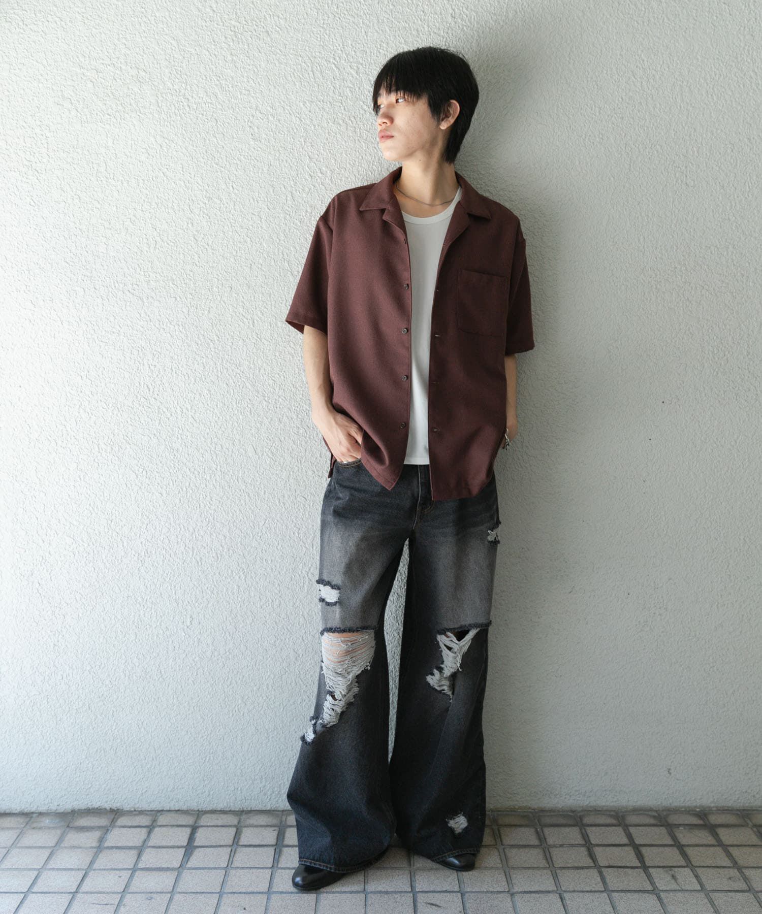 SENSE OF PLACE by URBAN RESEARCH「メランジプリペラオープンカラーショートスリーブシャツ」|シャツ・ブラウス|