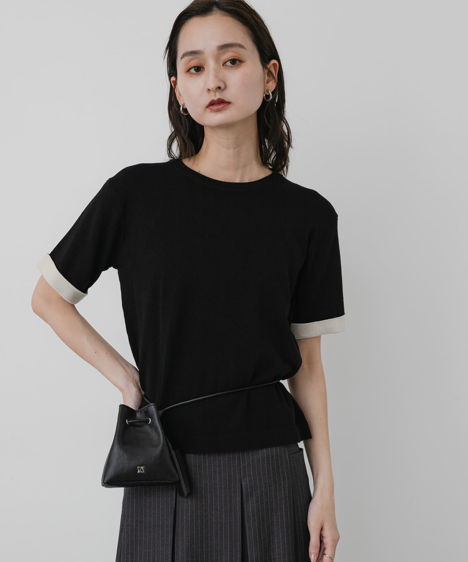 SENSE OF PLACE by URBAN RESEARCH「『洗濯可』バイカラーロールスリーブニットTシャツ」|ニット・セーター|