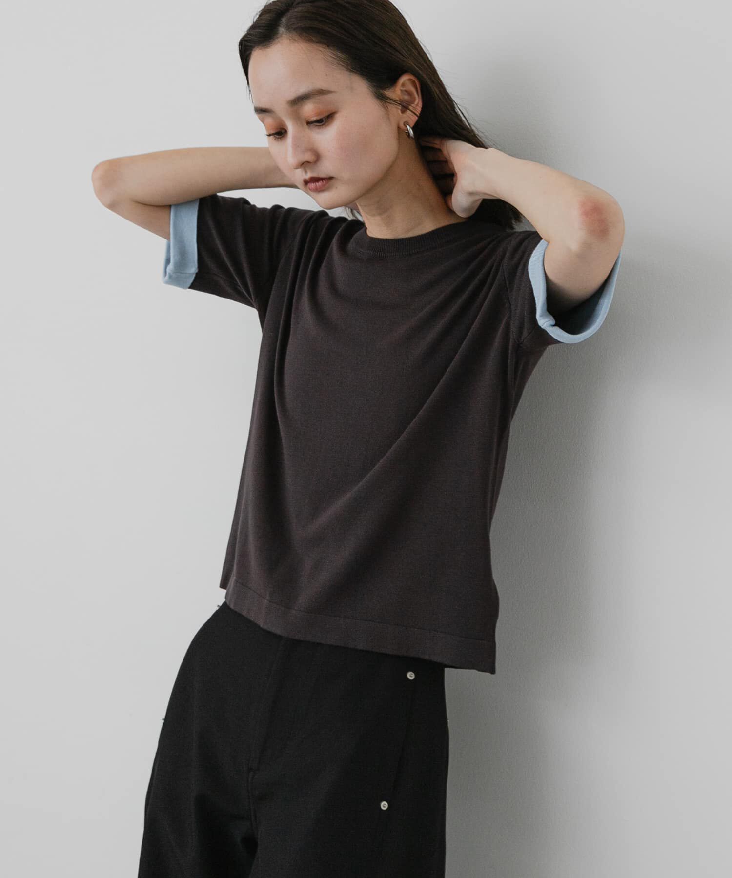 SENSE OF PLACE by URBAN RESEARCH「『洗濯可』バイカラーロールスリーブニットTシャツ」|ニット・セーター|