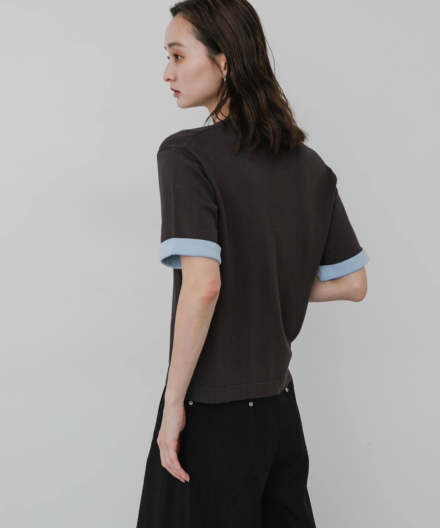 SENSE OF PLACE by URBAN RESEARCH「『洗濯可』バイカラーロールスリーブニットTシャツ」|ニット・セーター|