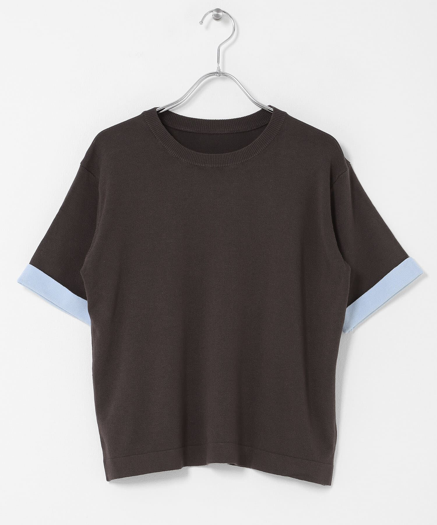 SENSE OF PLACE by URBAN RESEARCH「『洗濯可』バイカラーロールスリーブニットTシャツ」|ニット・セーター|