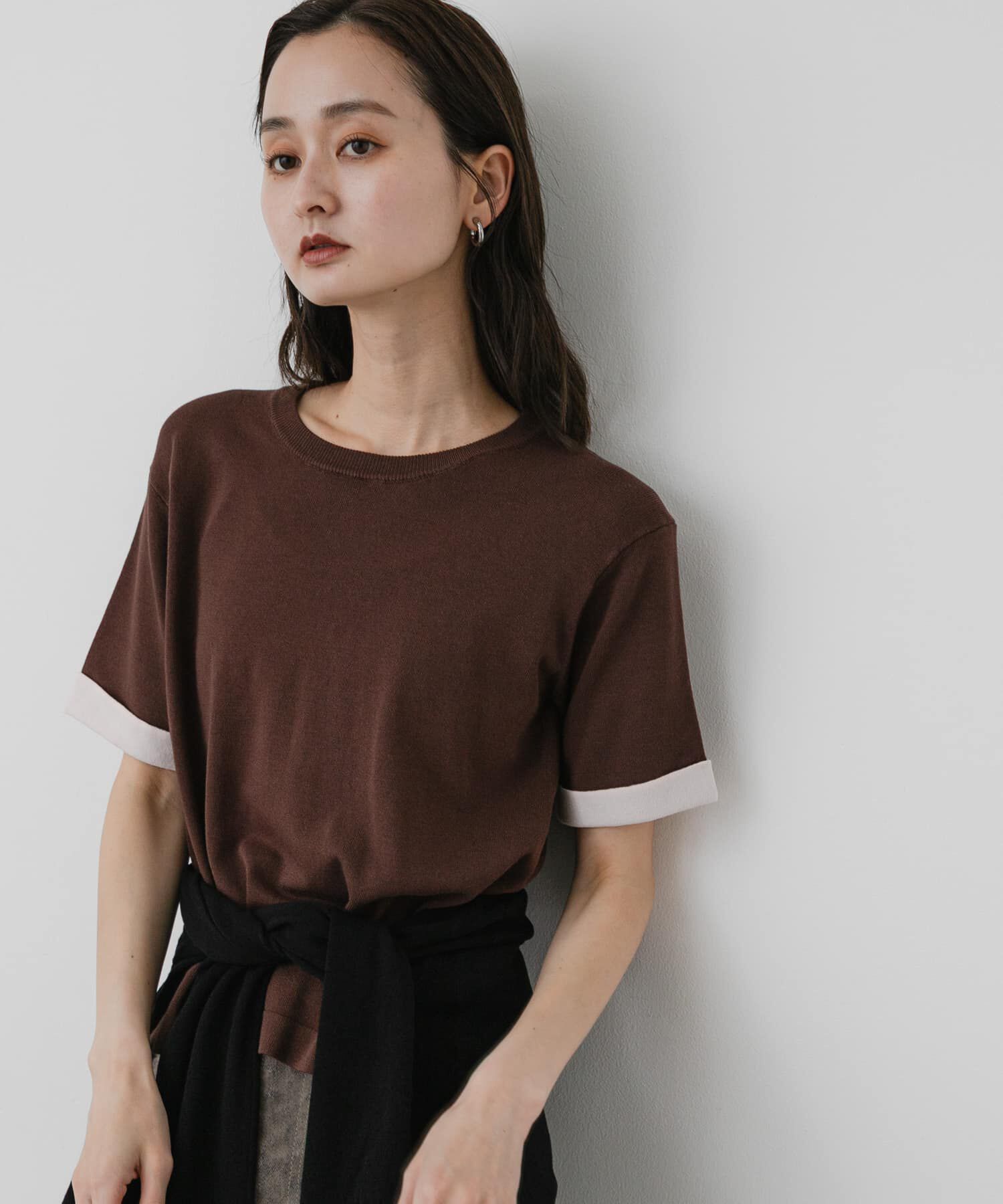 SENSE OF PLACE by URBAN RESEARCH「『洗濯可』バイカラーロールスリーブニットTシャツ」|ニット・セーター|