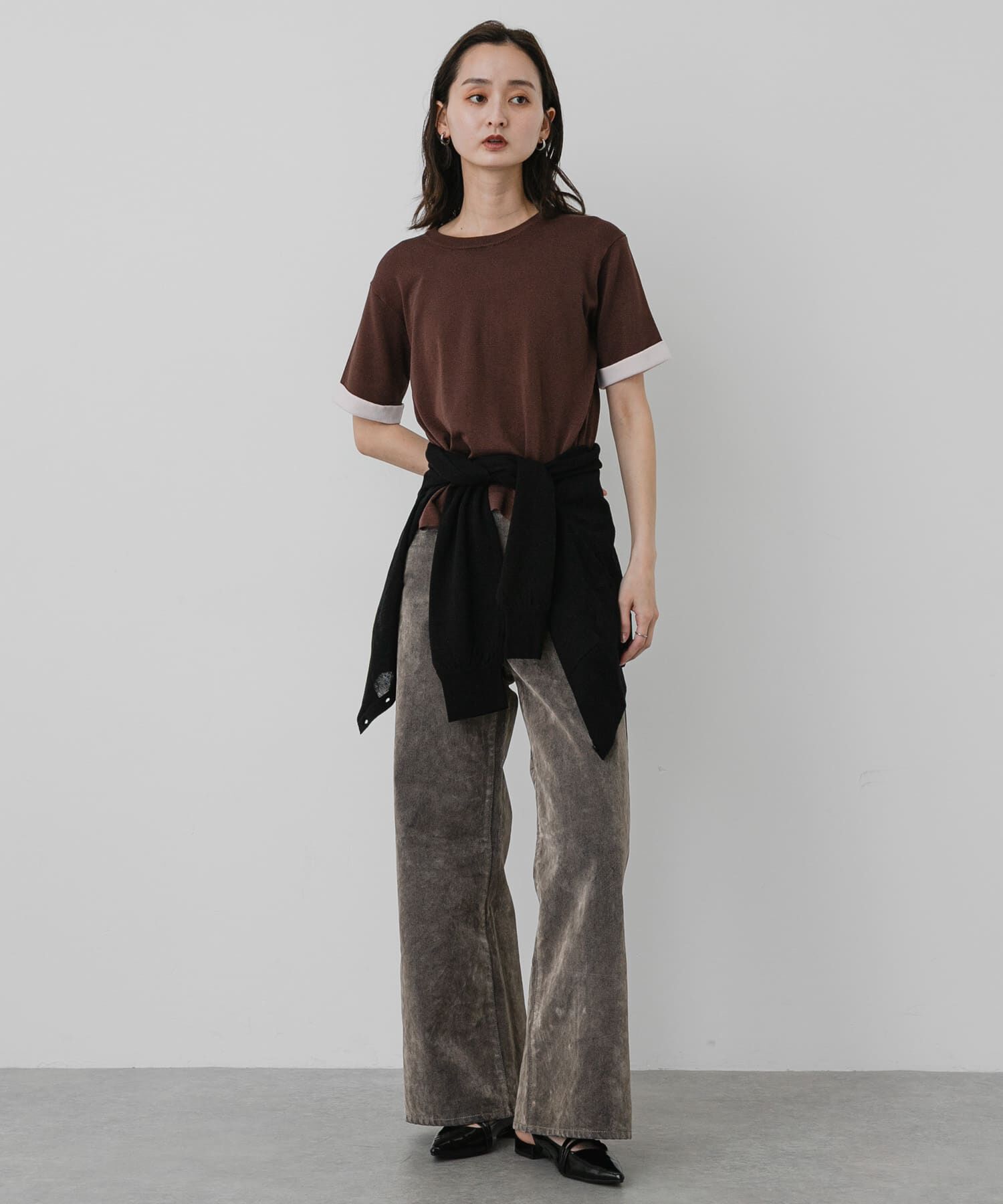 SENSE OF PLACE by URBAN RESEARCH「『洗濯可』バイカラーロールスリーブニットTシャツ」|ニット・セーター|
