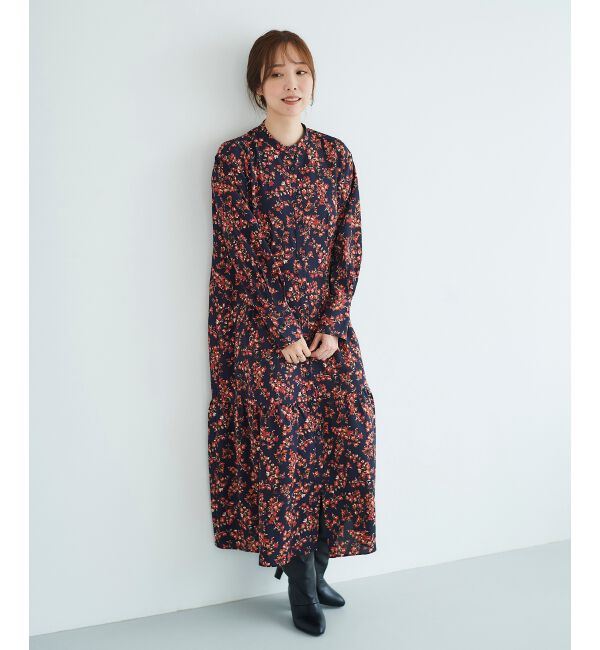 le.coeur blanc「アンティークデシンフラワープリントワンピース」|ワンピース|ネイビー柄