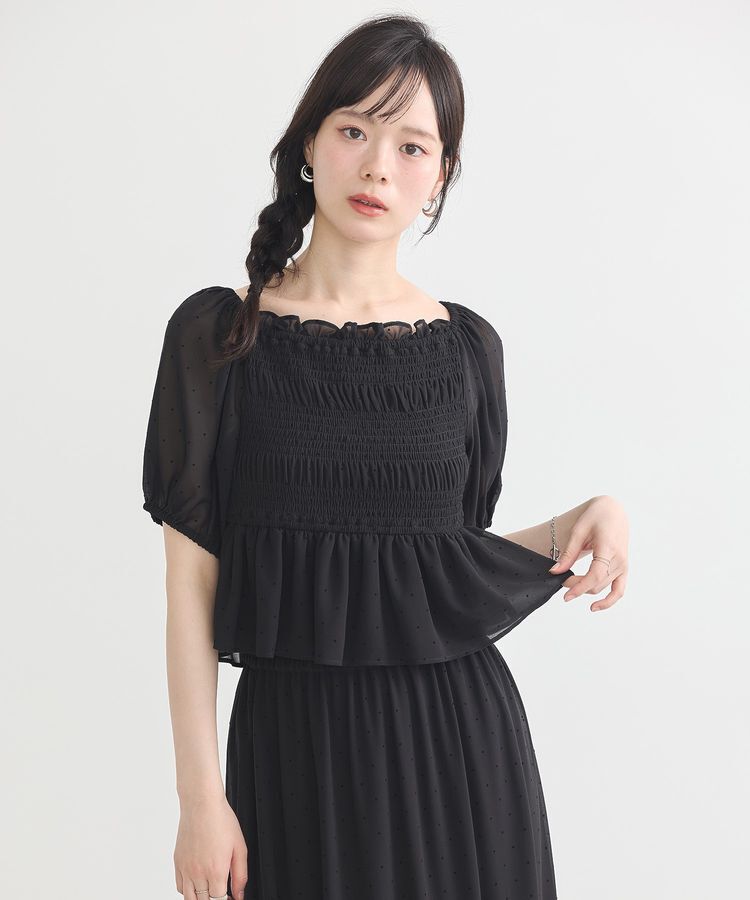earth music&ecology「SET2点フロッキードットブラウス＋スカート」|スーツ|