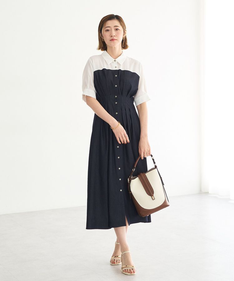 YECCA VECCA「ハーフスリーブベアドッキングワンピース」|ワンピース|Navy