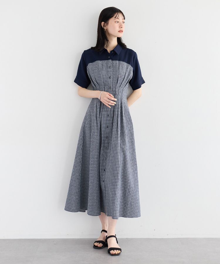 YECCA VECCA「ハーフスリーブベアドッキングワンピース」|ワンピース|チェック