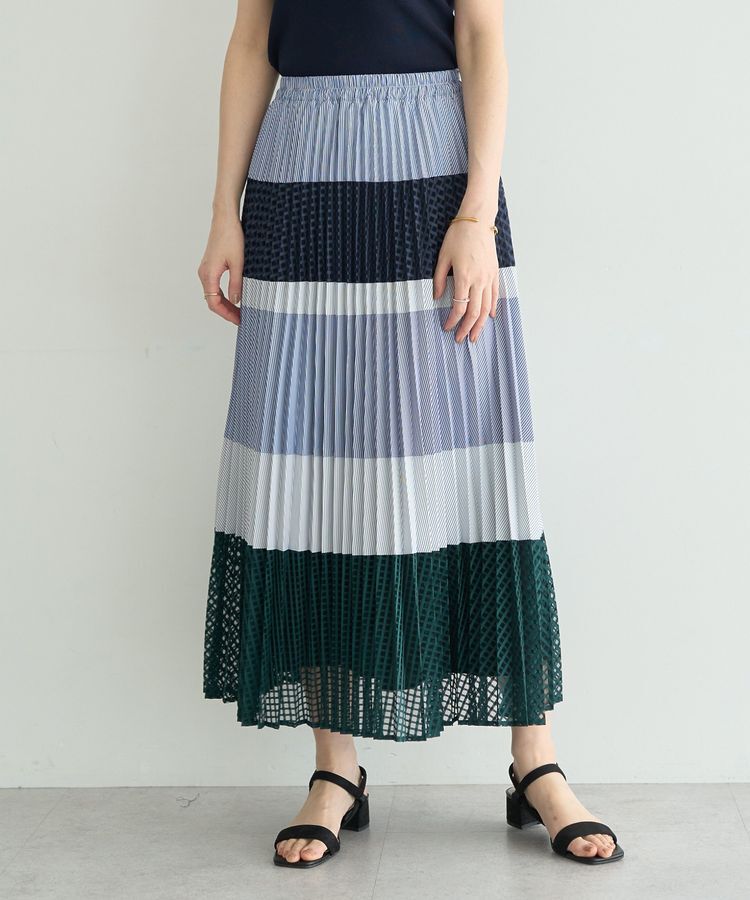 YECCA VECCA「素材MIXプリーツスカート」|スカート|Navy