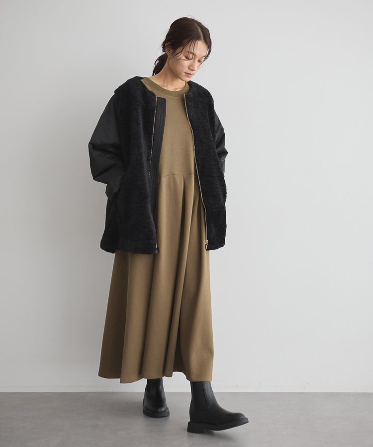 GARAGE OF GOOD CLOTHING「ダンボール&times;異素材タックワンピース」|ワンピース|Khaki