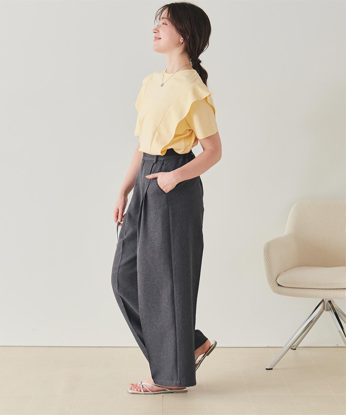 titivate「汗染み防止ラッフルスリーブTシャツ」|Tシャツ・カットソー|