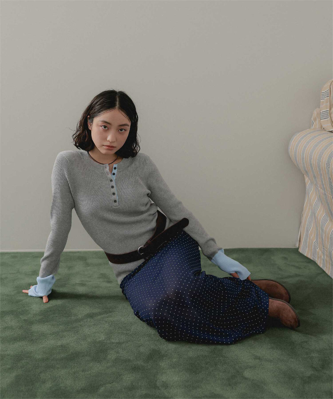 miette「ヘンリーネック配色フィンガーリブニット」|ニット・セーター|