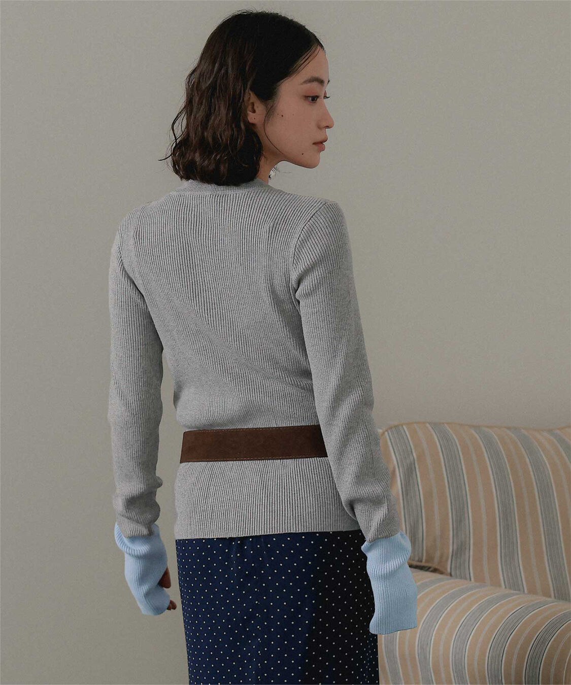 miette「ヘンリーネック配色フィンガーリブニット」|ニット・セーター|