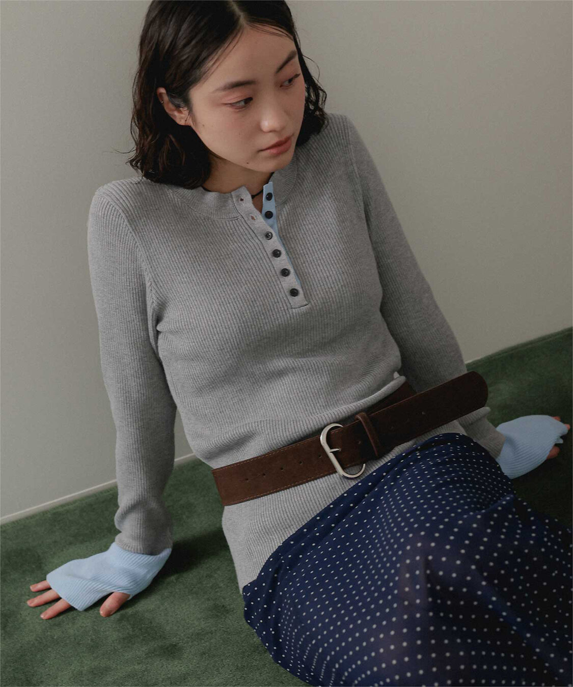 miette「ヘンリーネック配色フィンガーリブニット」|ニット・セーター|