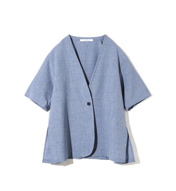 MIDIUMISOLID「MIDIUMISOLID for Ladies ノーカラードローストリングシャツ」|シャツ・ブラウス|インディゴ