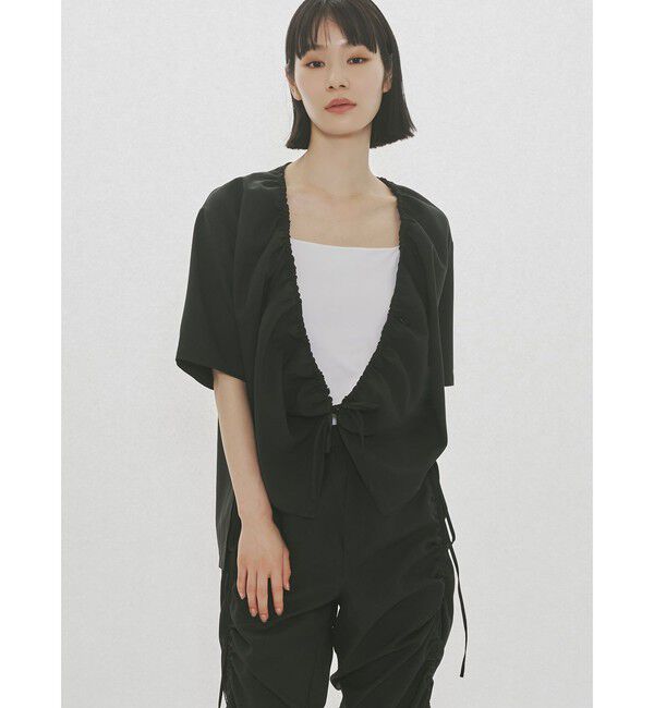 MIDIUMISOLID「MIDIUMISOLID for Ladies ノーカラードローストリングシャツ」|シャツ・ブラウス|