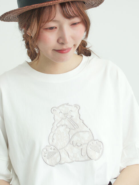 Samansa Mos2「【メルヘン&times;Samansa Mos2】レース貼りTシャツ」|Tシャツ・カットソー|オフホワイト