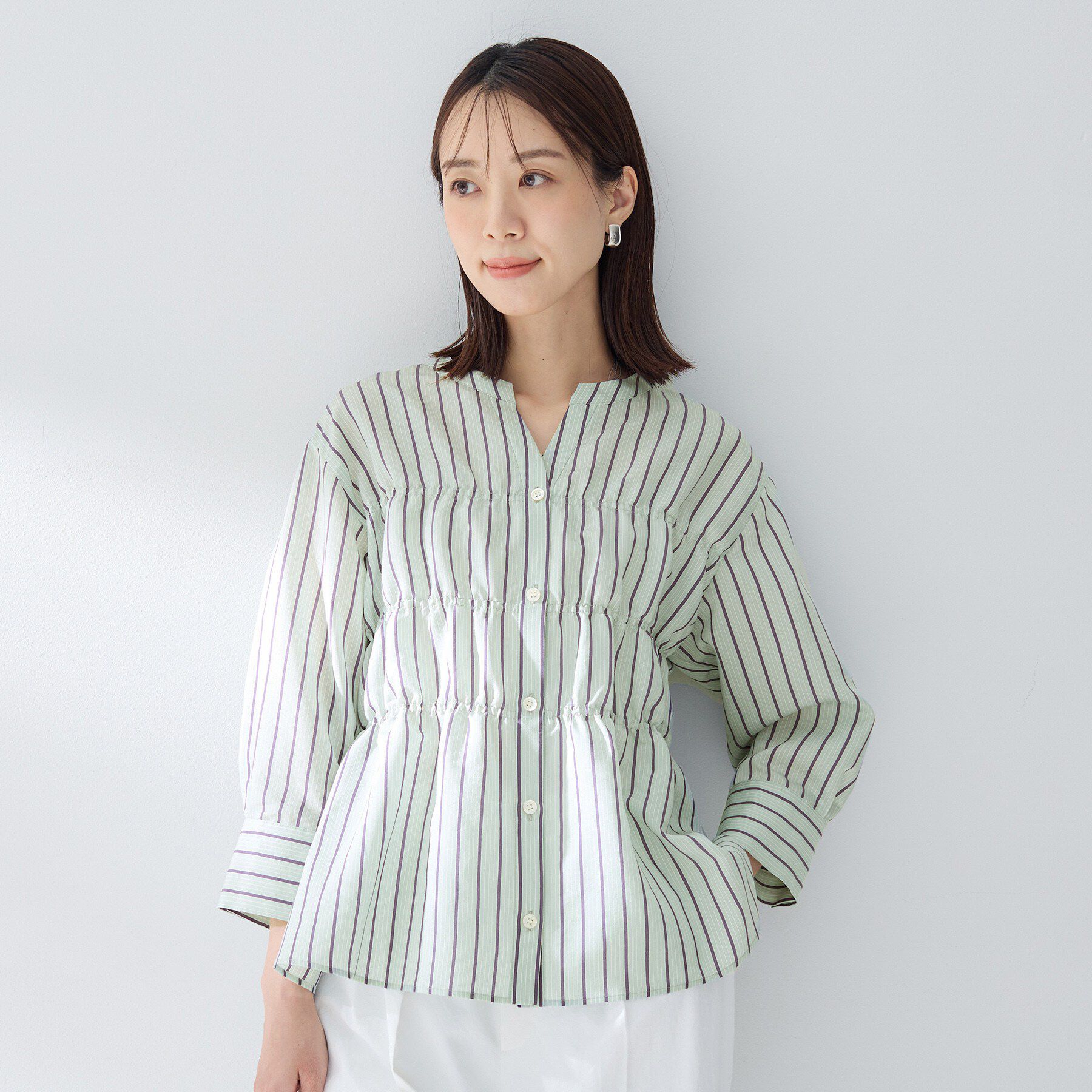 UNTITLED「ストライプシャーリングブラウス」|シャツ・ブラウス|ミントグリーン(32