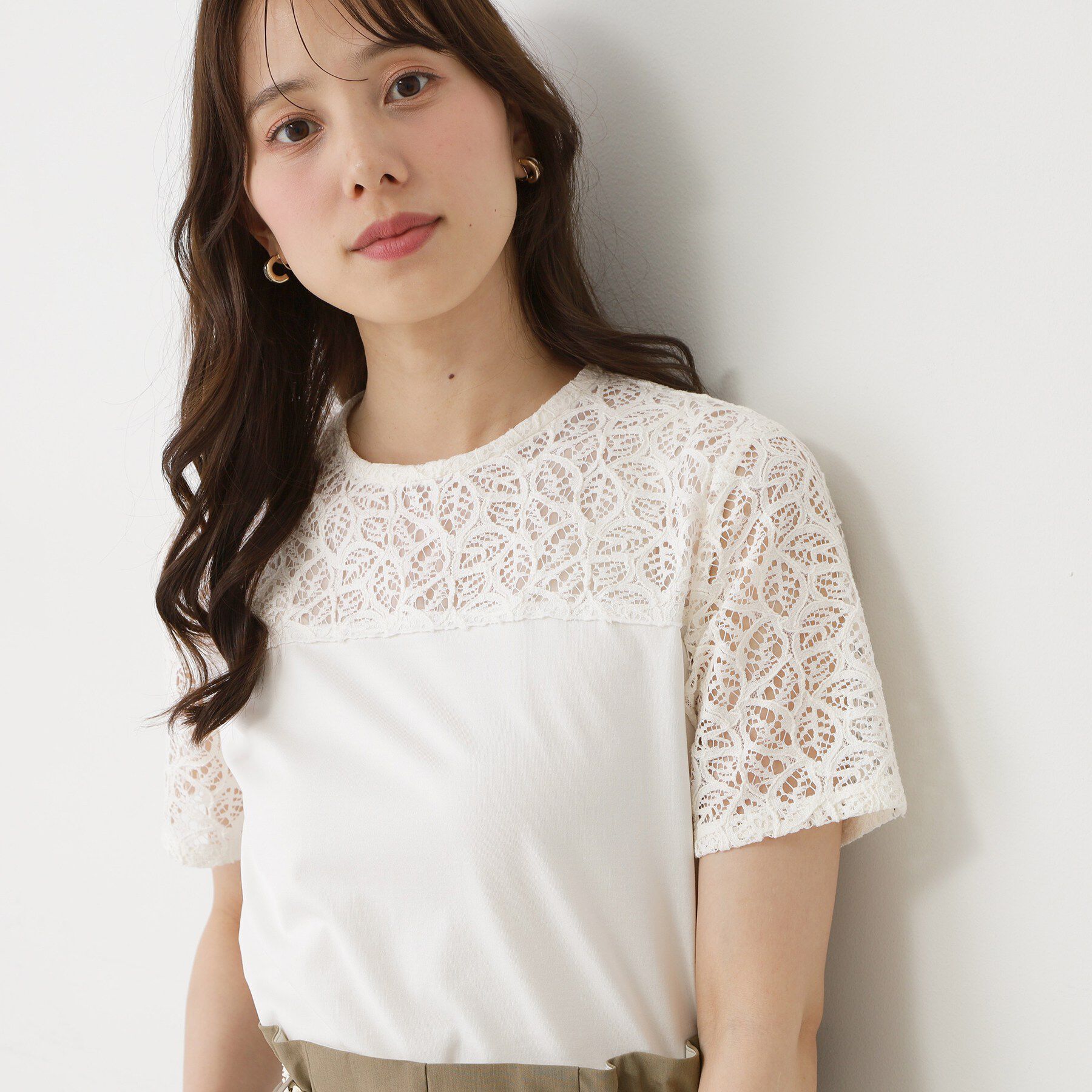 COUP DE CHANCE「【手洗い可／日本製】ラッセルレースプルオーバー」|Tシャツ・カットソー|オフホワイト(003