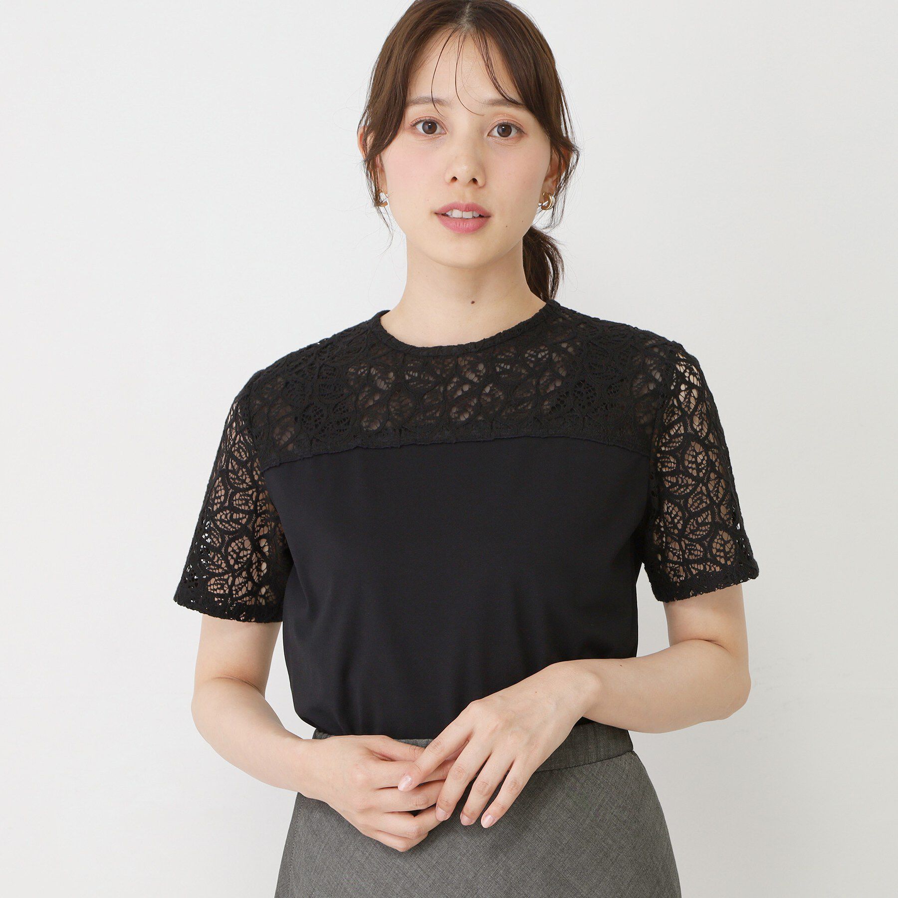 COUP DE CHANCE「【手洗い可／日本製】ラッセルレースプルオーバー」|Tシャツ・カットソー|ブラック(019)