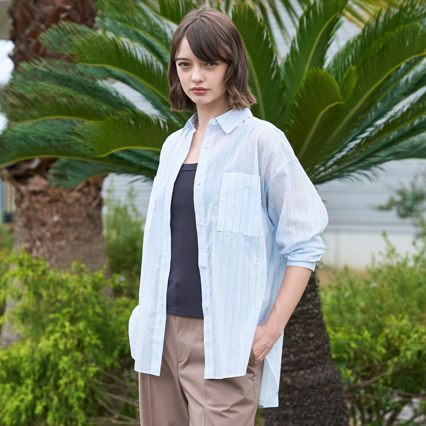 DRESSTERIOR「シアー ストライプシャツ」|シャツ・ブラウス|サックスブルー(39