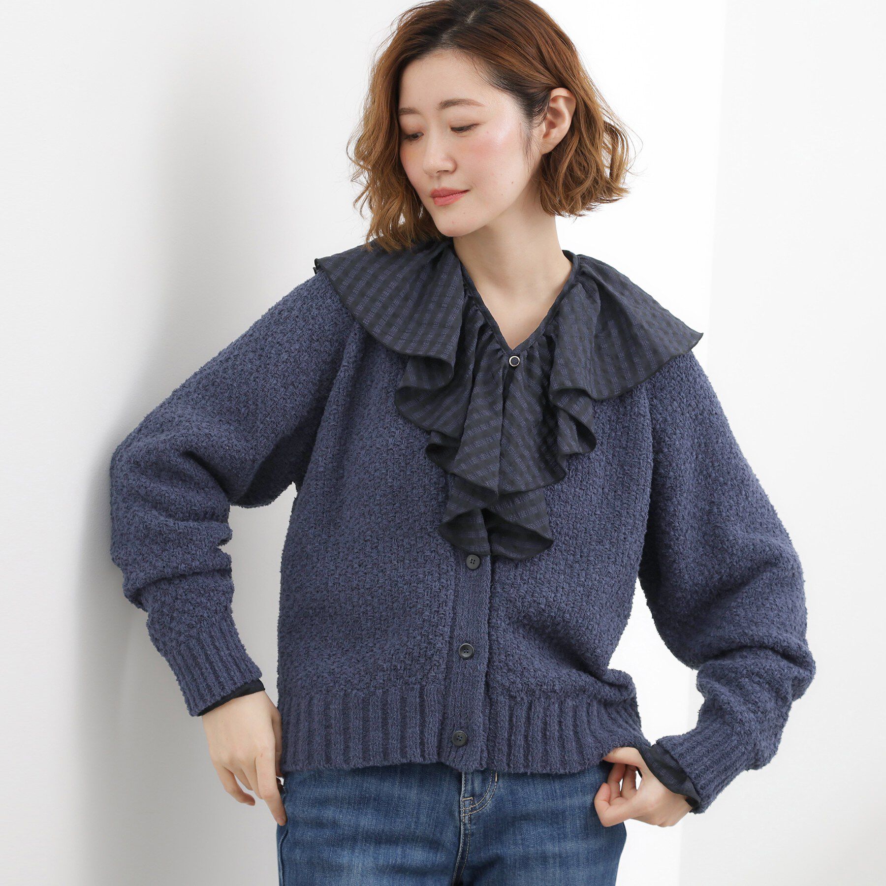 grove「高評価！【洗える】リラックスして着たい、Vネックカーディガン」|カーディガン|ネイビー(094)