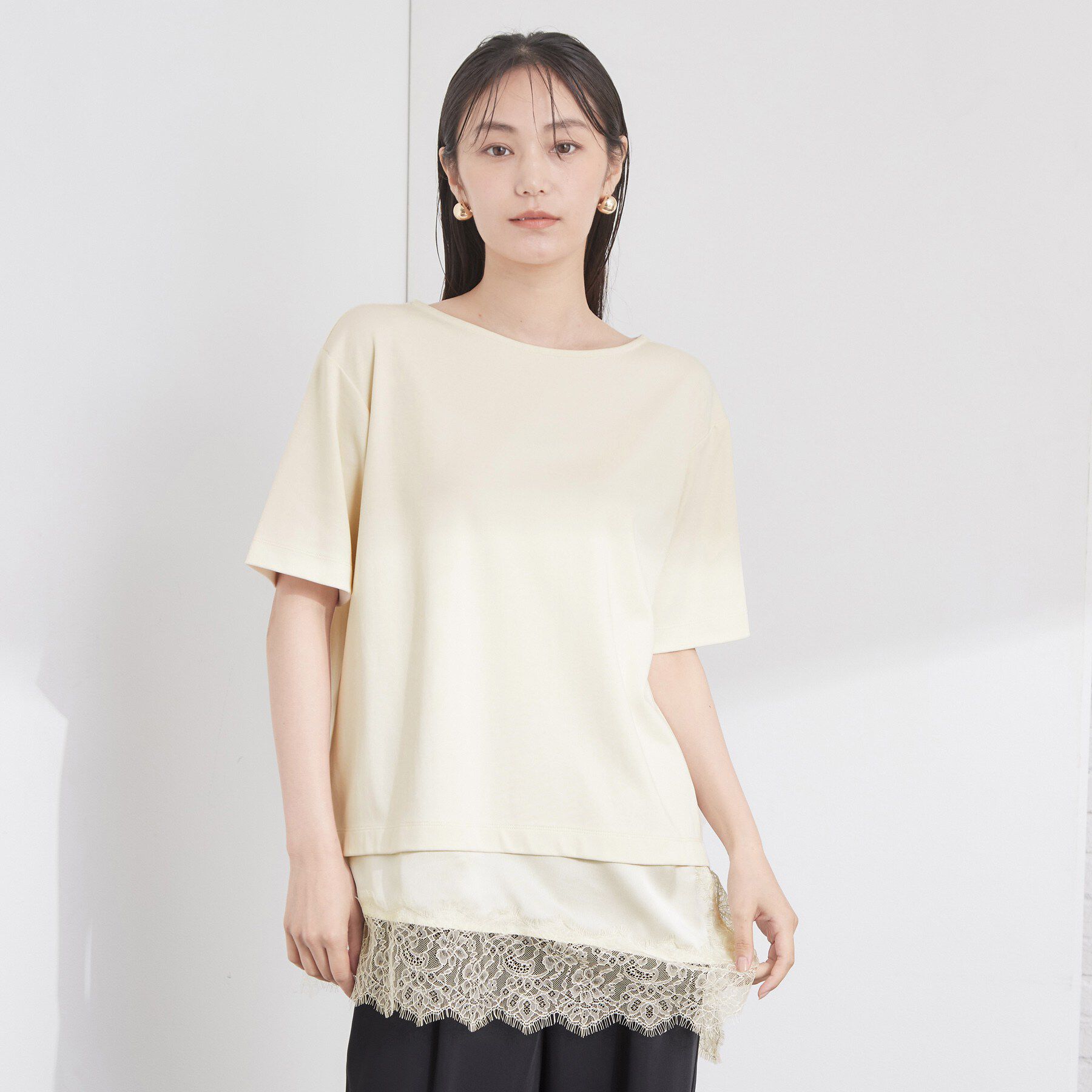 OPAQUE.CLIP「裾レースアシメカットソー【洗濯機OK】」|Tシャツ・カットソー|