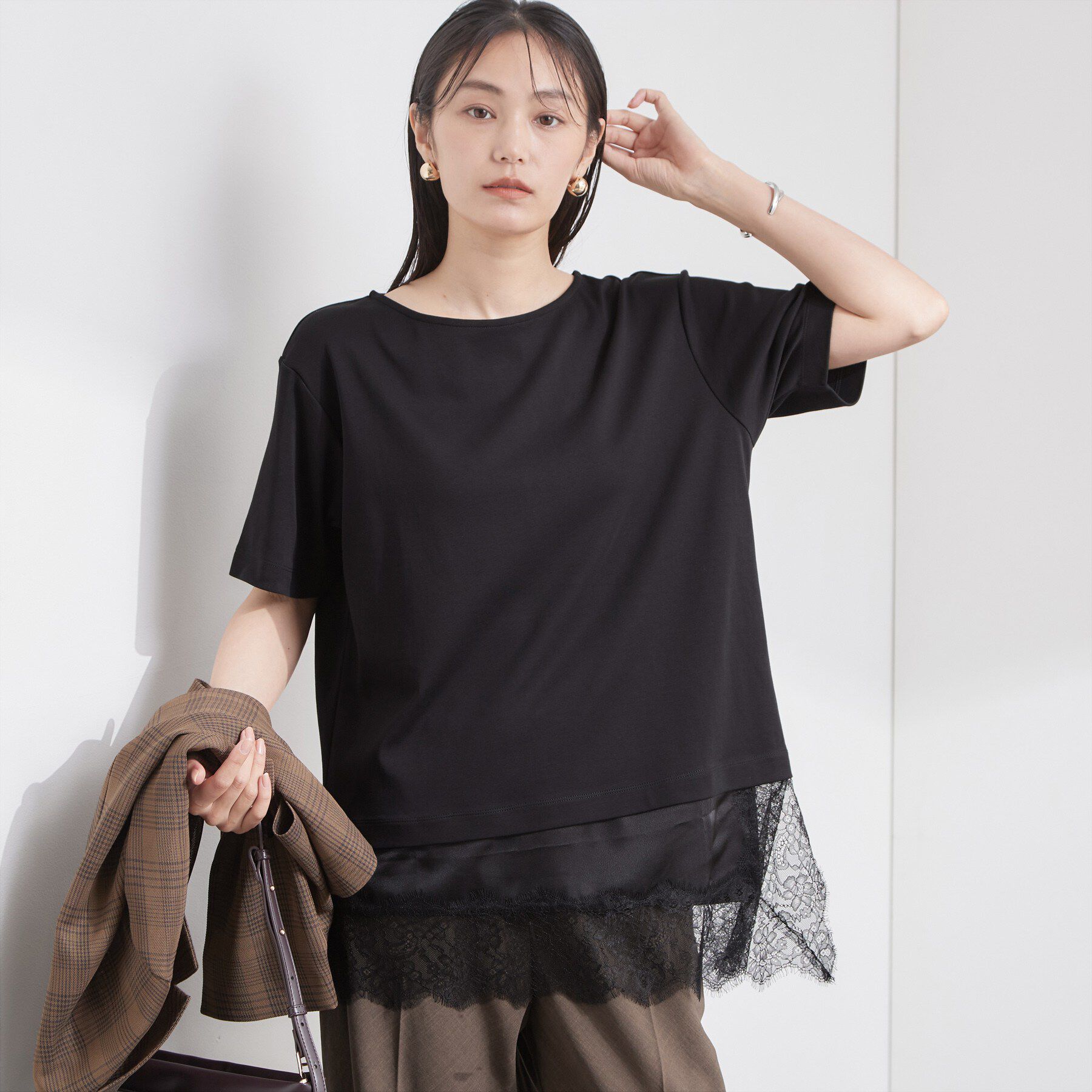 OPAQUE.CLIP「裾レースアシメカットソー【洗濯機OK】」|Tシャツ・カットソー|