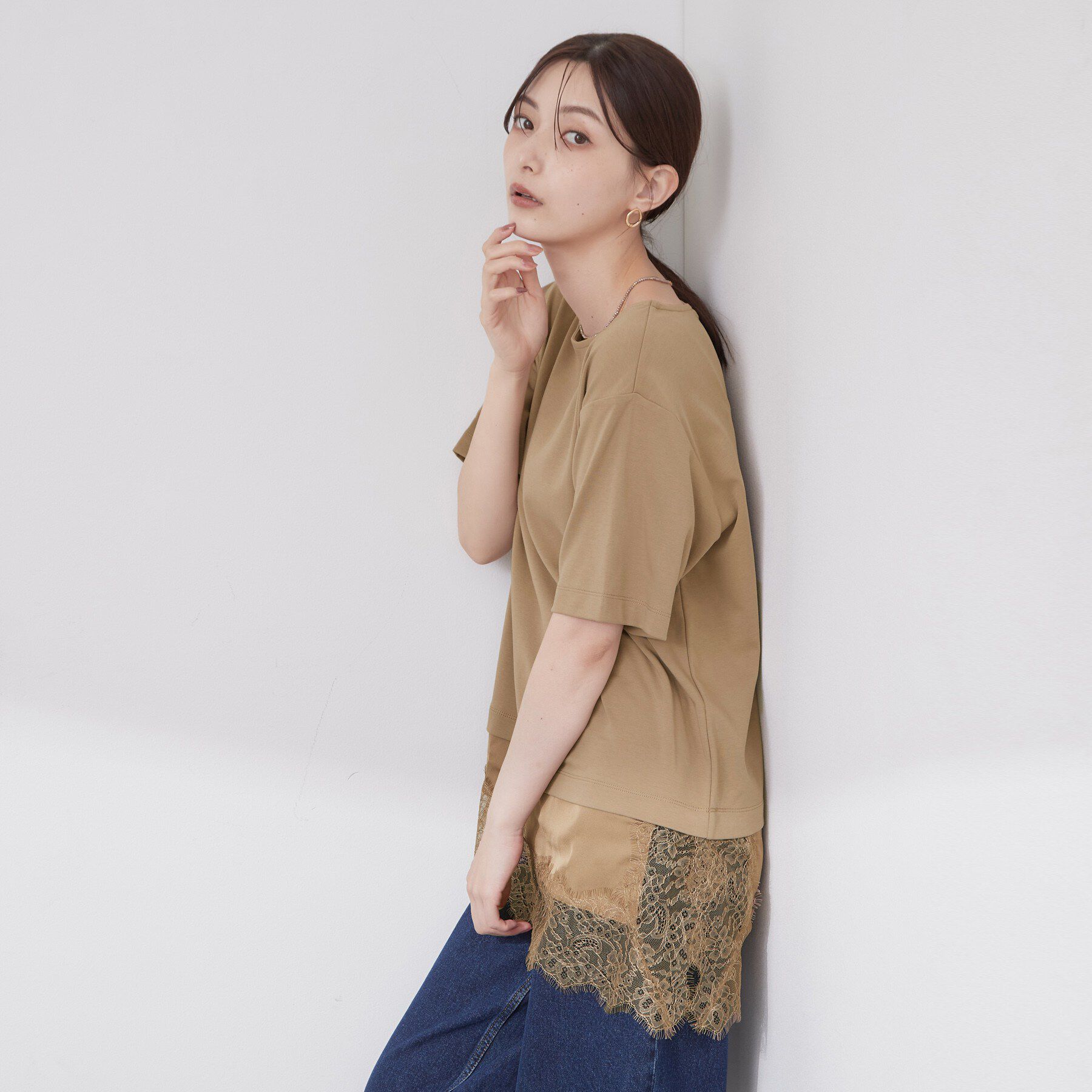 OPAQUE.CLIP「裾レースアシメカットソー【洗濯機OK】」|Tシャツ・カットソー|