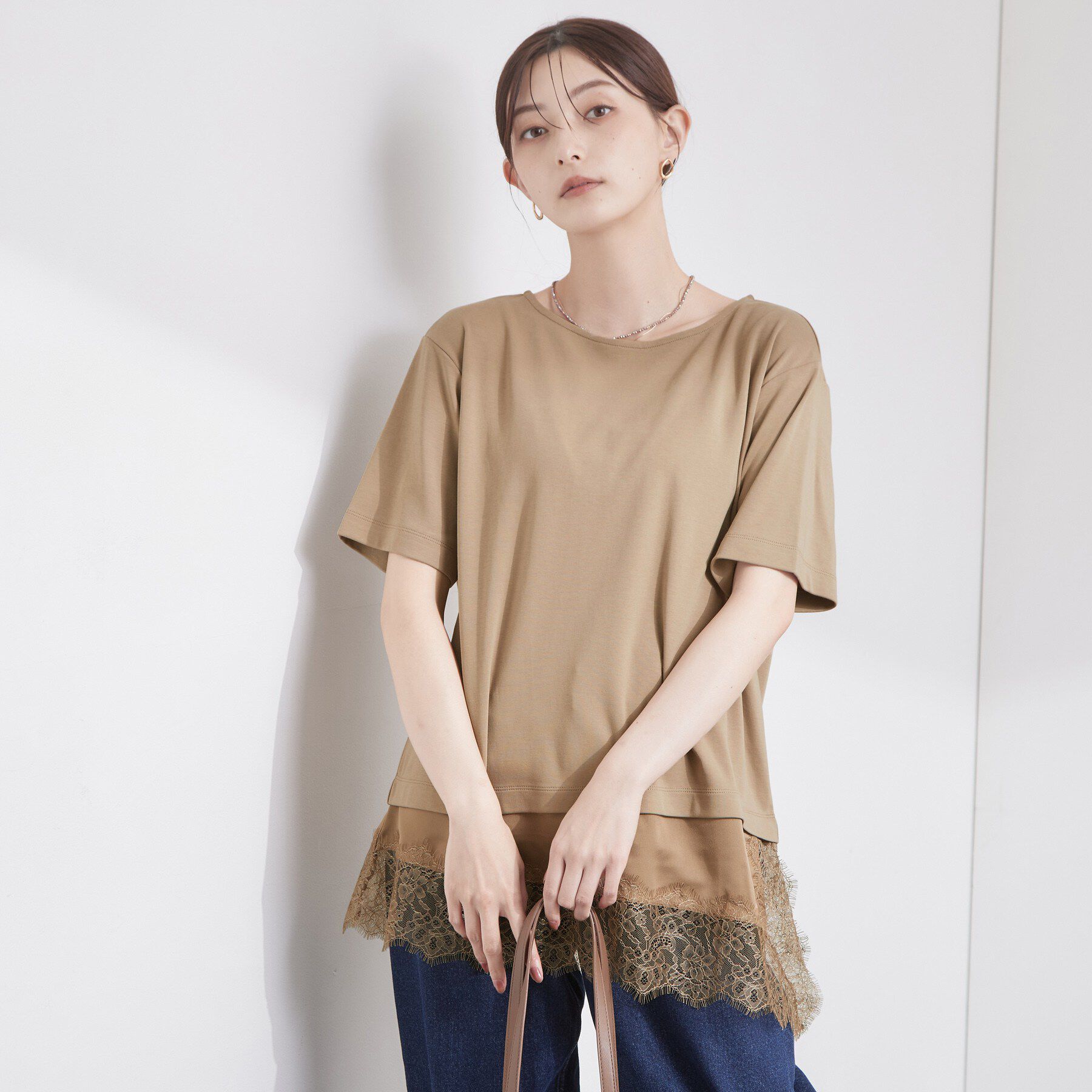 OPAQUE.CLIP「裾レースアシメカットソー【洗濯機OK】」|Tシャツ・カットソー|モカブラウン(042