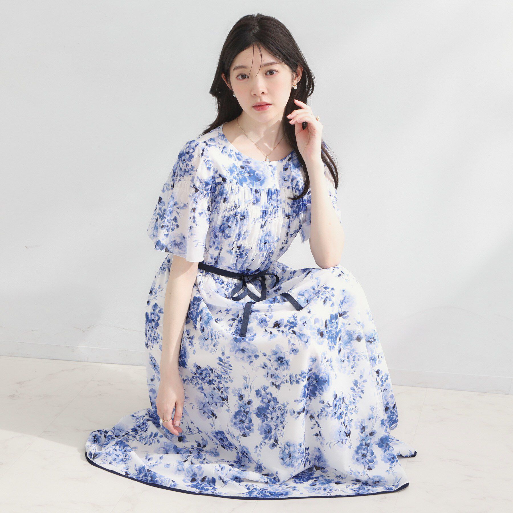 Couture broach「【洗える】クラウディフラワー ワンピース」|ワンピース|ブルー(191)