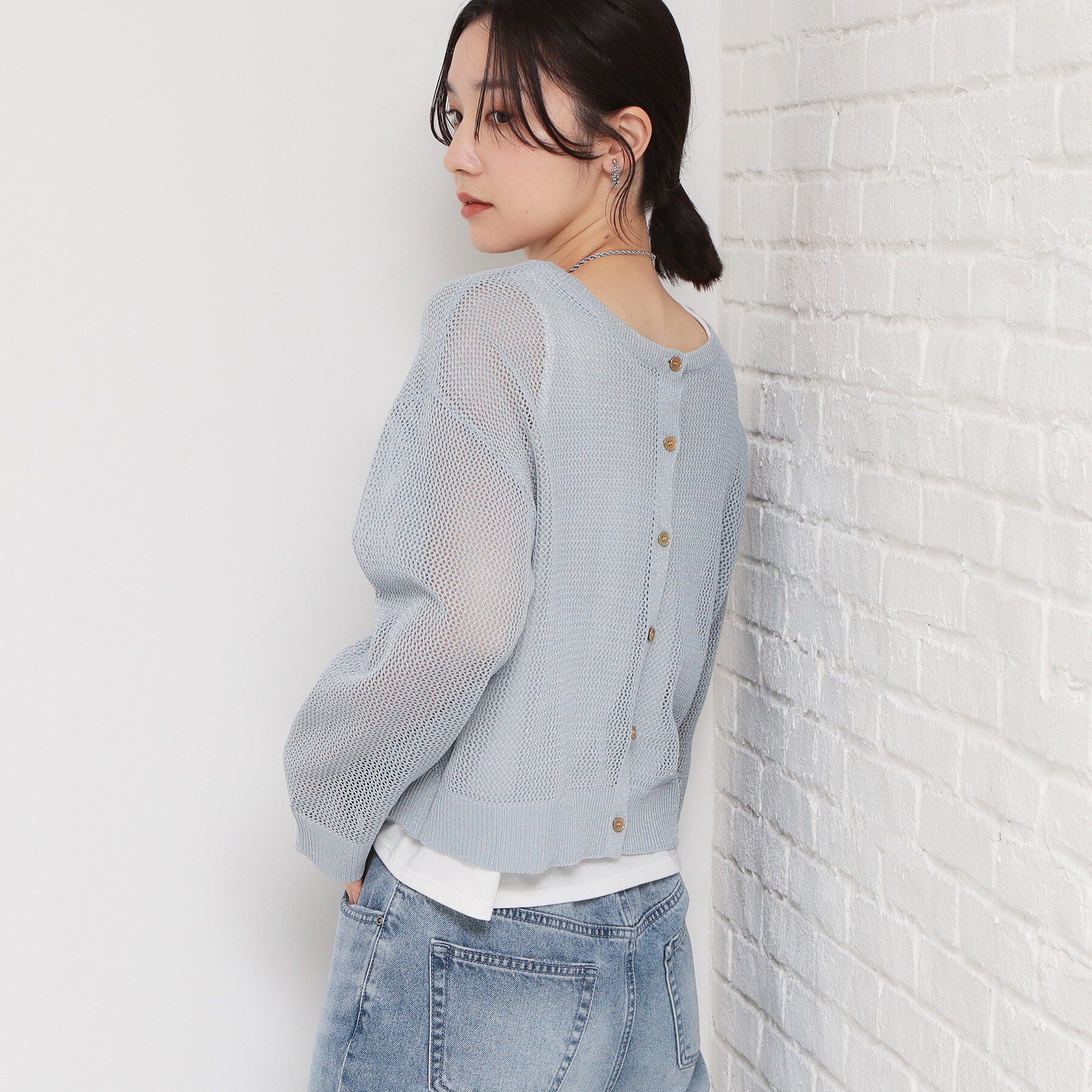 THE SHOP TK「【2点セット】前後2wayラメメッシュタンクセット」|カーディガン|