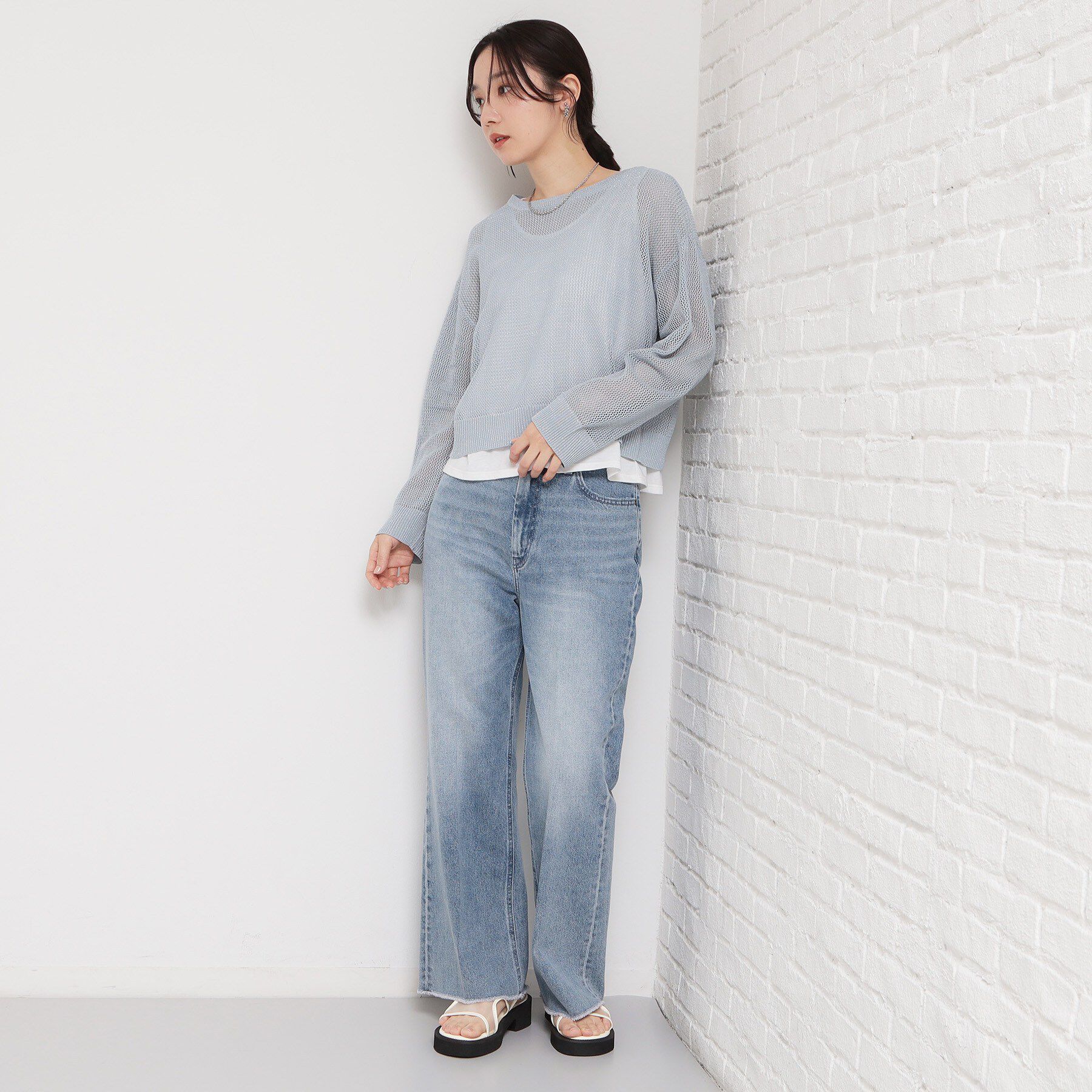 THE SHOP TK「【2点セット】前後2wayラメメッシュタンクセット」|カーディガン|