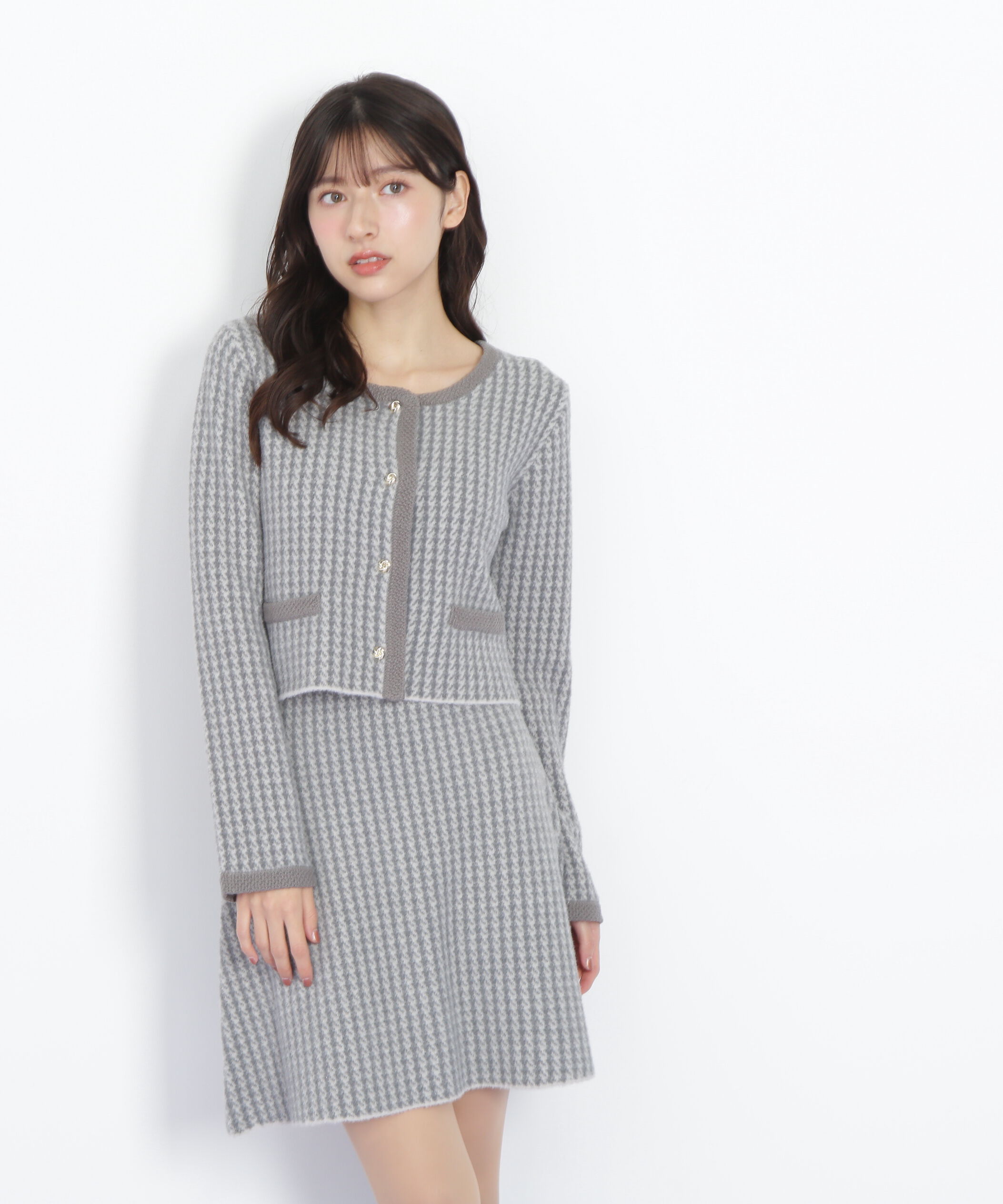  「千鳥ジャガードニットセットアップ」|ワンピース|