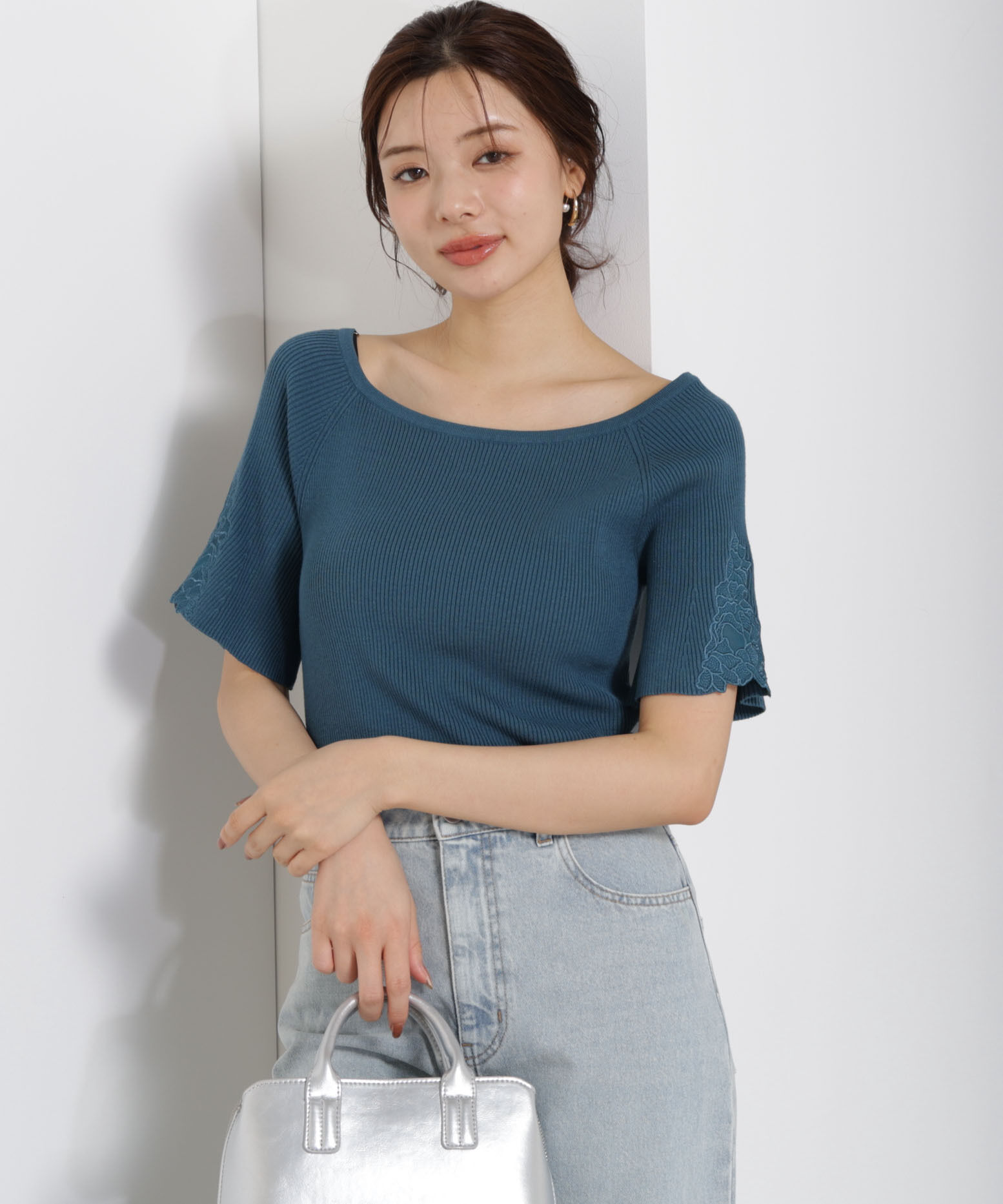 PROPORTION BODY DRESSING「エンブロイダリースリーブニット」|ニット・セーター|グリーン