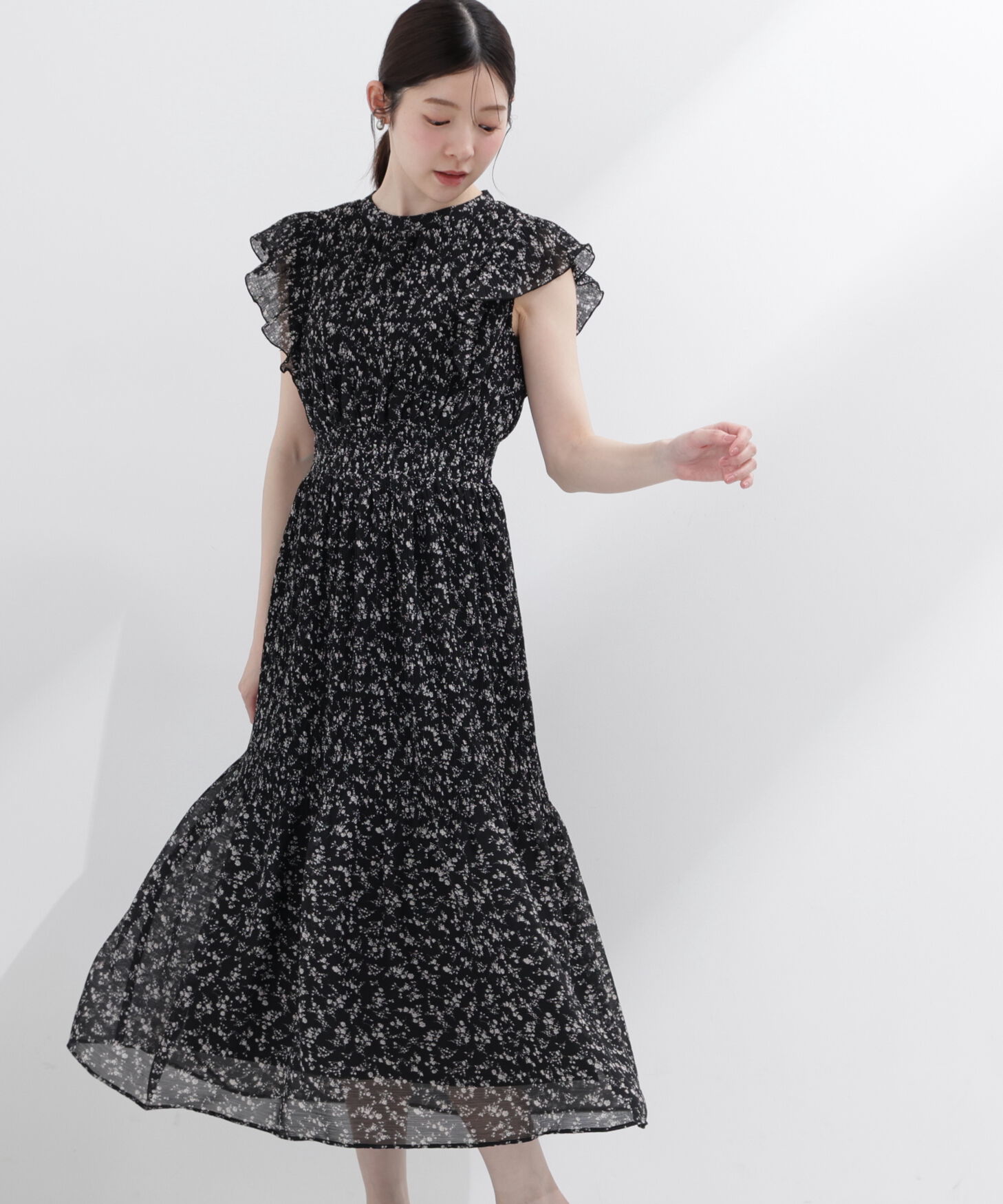PROPORTION BODY DRESSING「小花楊柳ロングワンピース」|ワンピース|ブラック