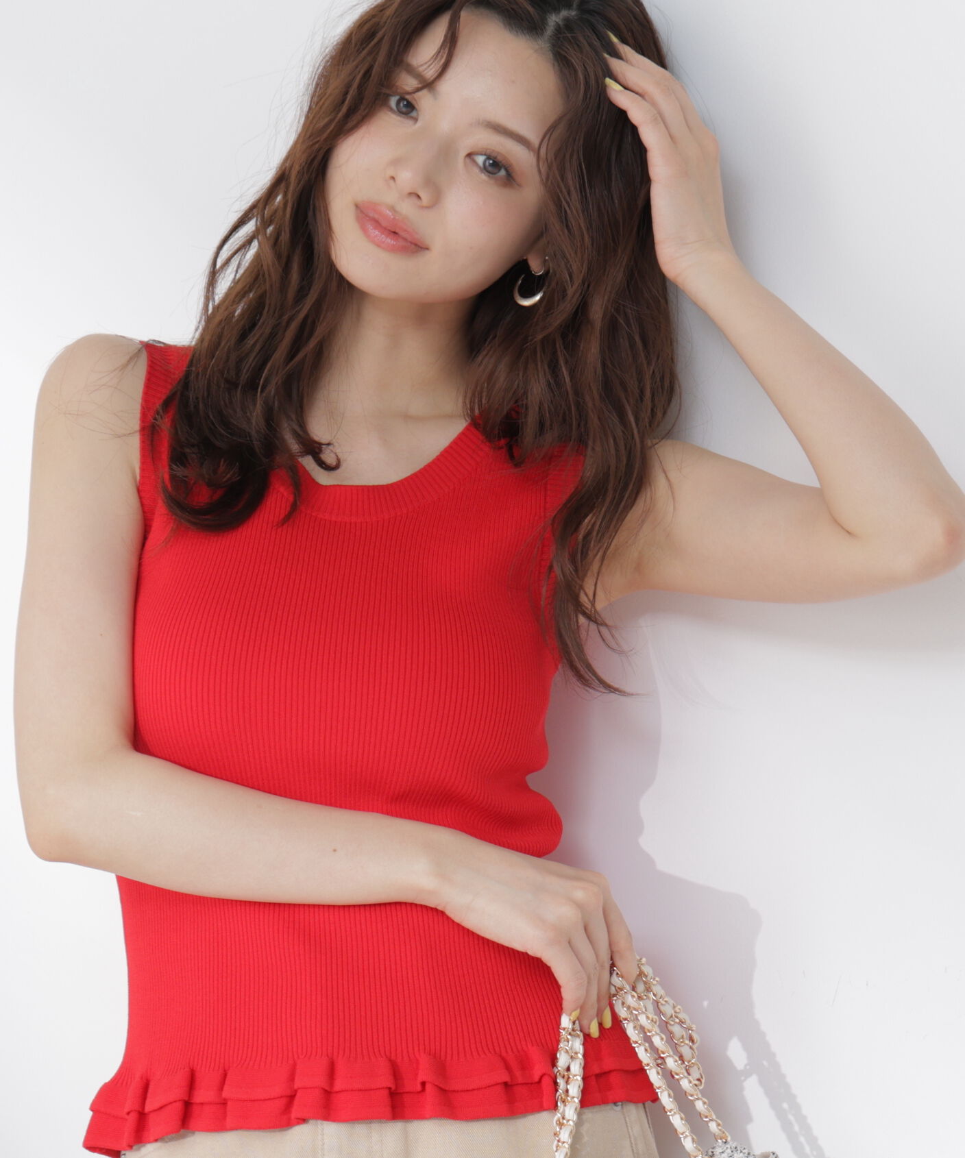 PROPORTION BODY DRESSING「裾フリルニットトップス」|ニット・セーター|レッド